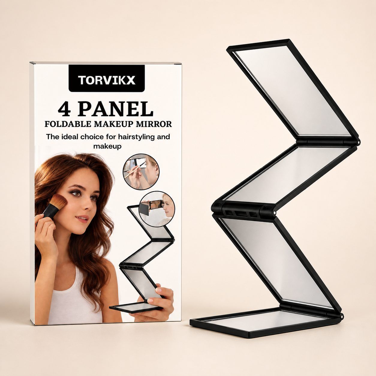TORVIKX Espejo de maquillaje plegable de cuatro paneles