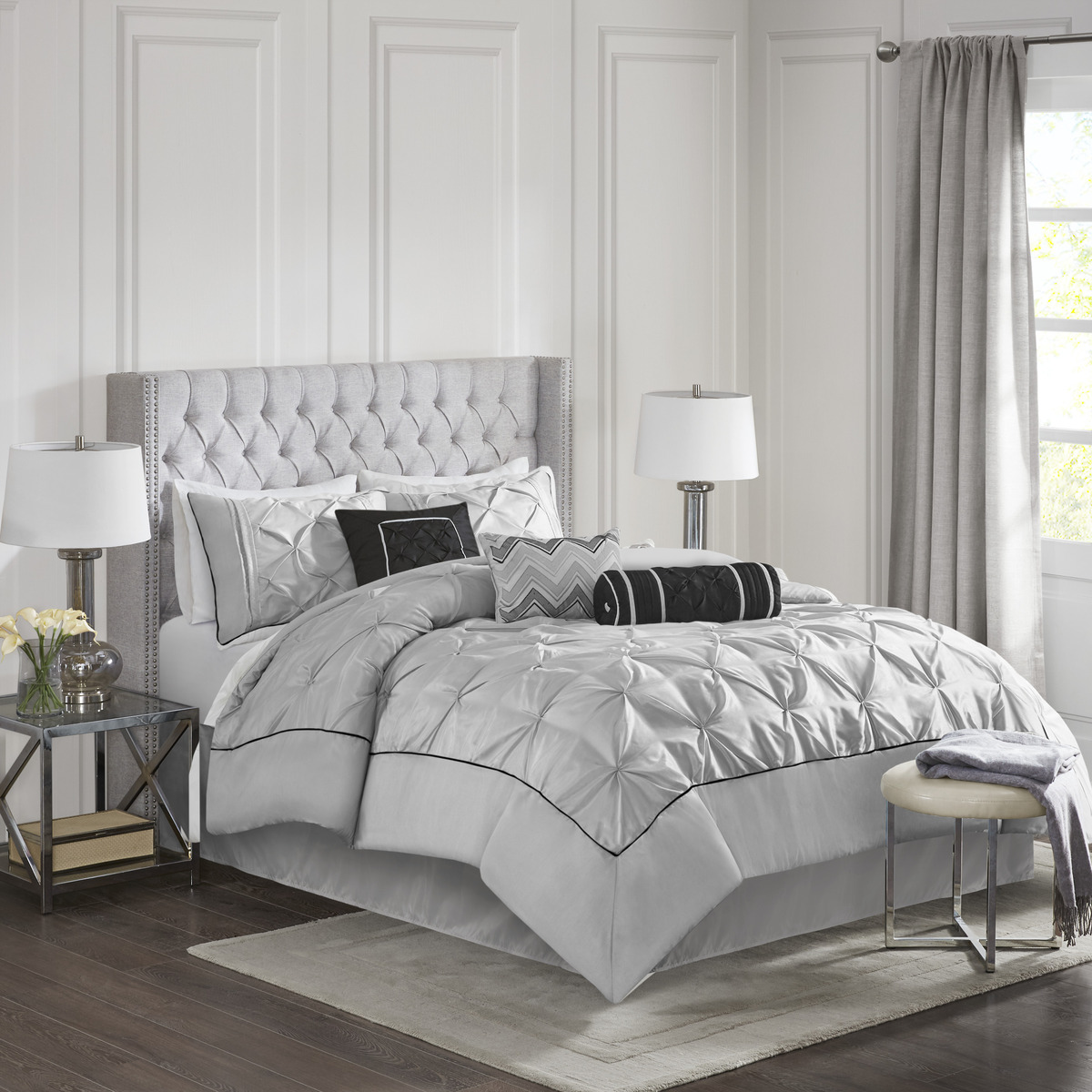 7 Piece Tufted Comforter Set Grey Cal King