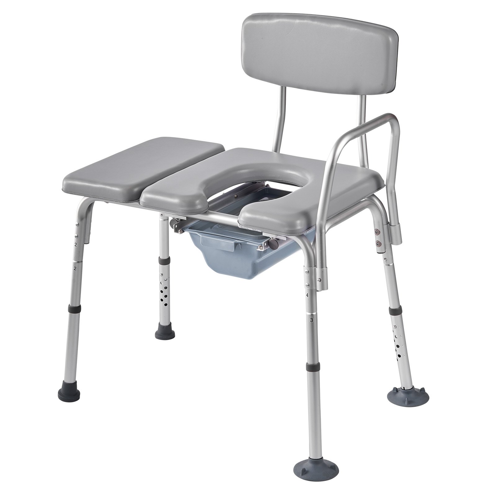 Bedside Commode Chair, 500 Lbs Weight Capacity, 4-in-1 Portable Toilet And Raised Toilet Seat With Padded Seat And Backrest, Detachable 5L Bucket, Adjustable Height Adult Potty Chair For Seniors