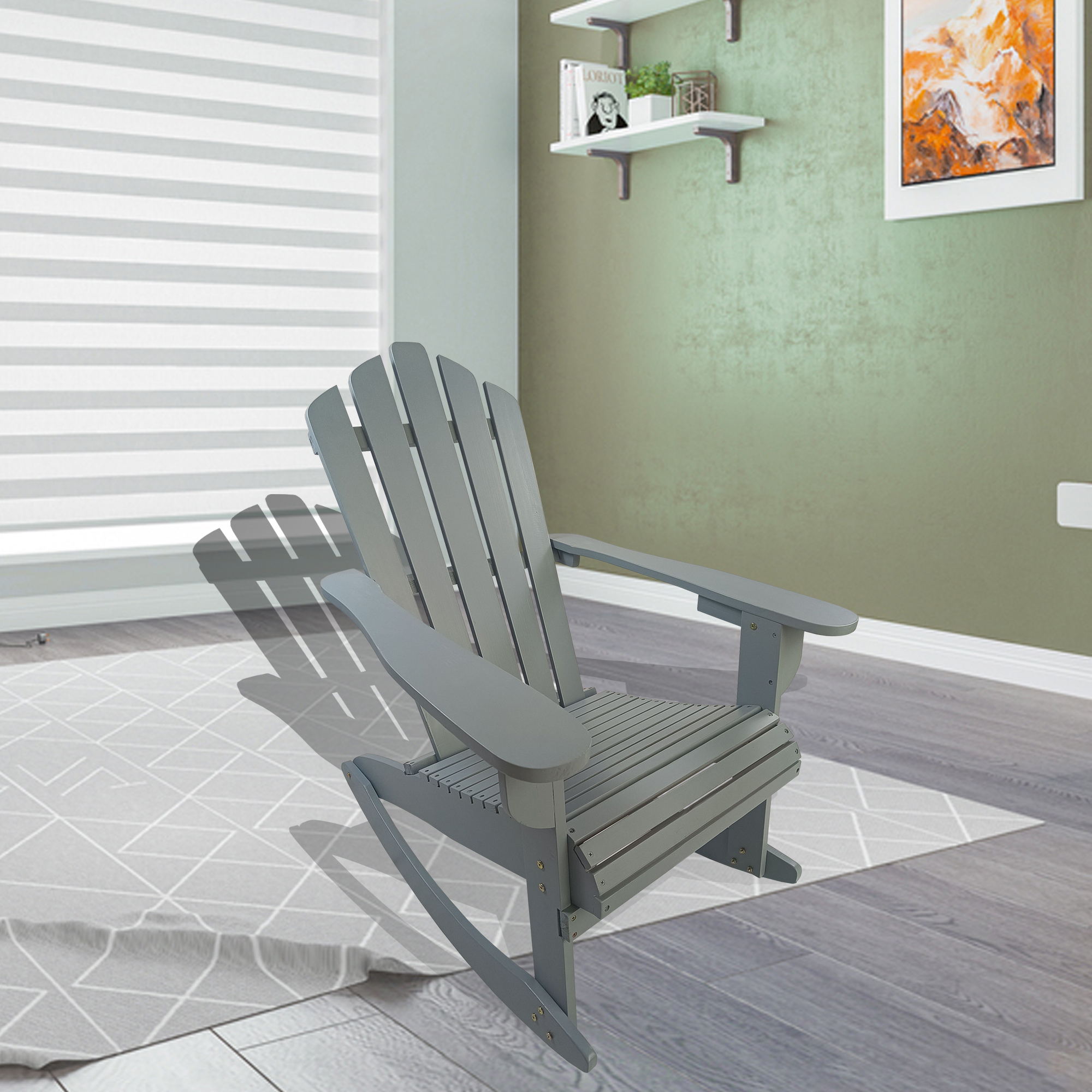 Silla mecedora Adirondack reclinable de madera para exterior, nogal