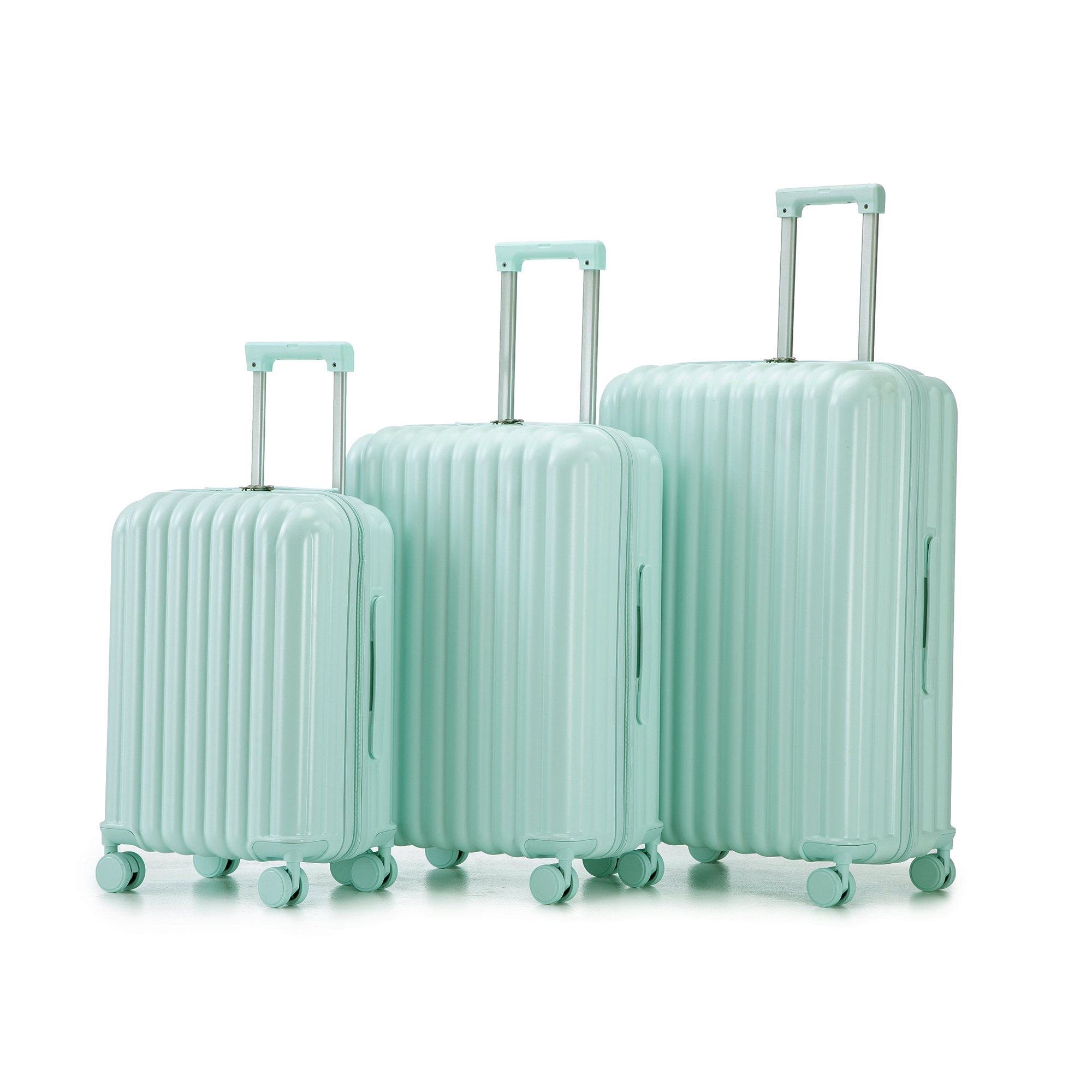 20  24  28  3 Pcs Set In ABS Spinner Wheel Luggage, Carry On Suitcase, With Cup Holder & USB Port & Phone Holder  Mint Green