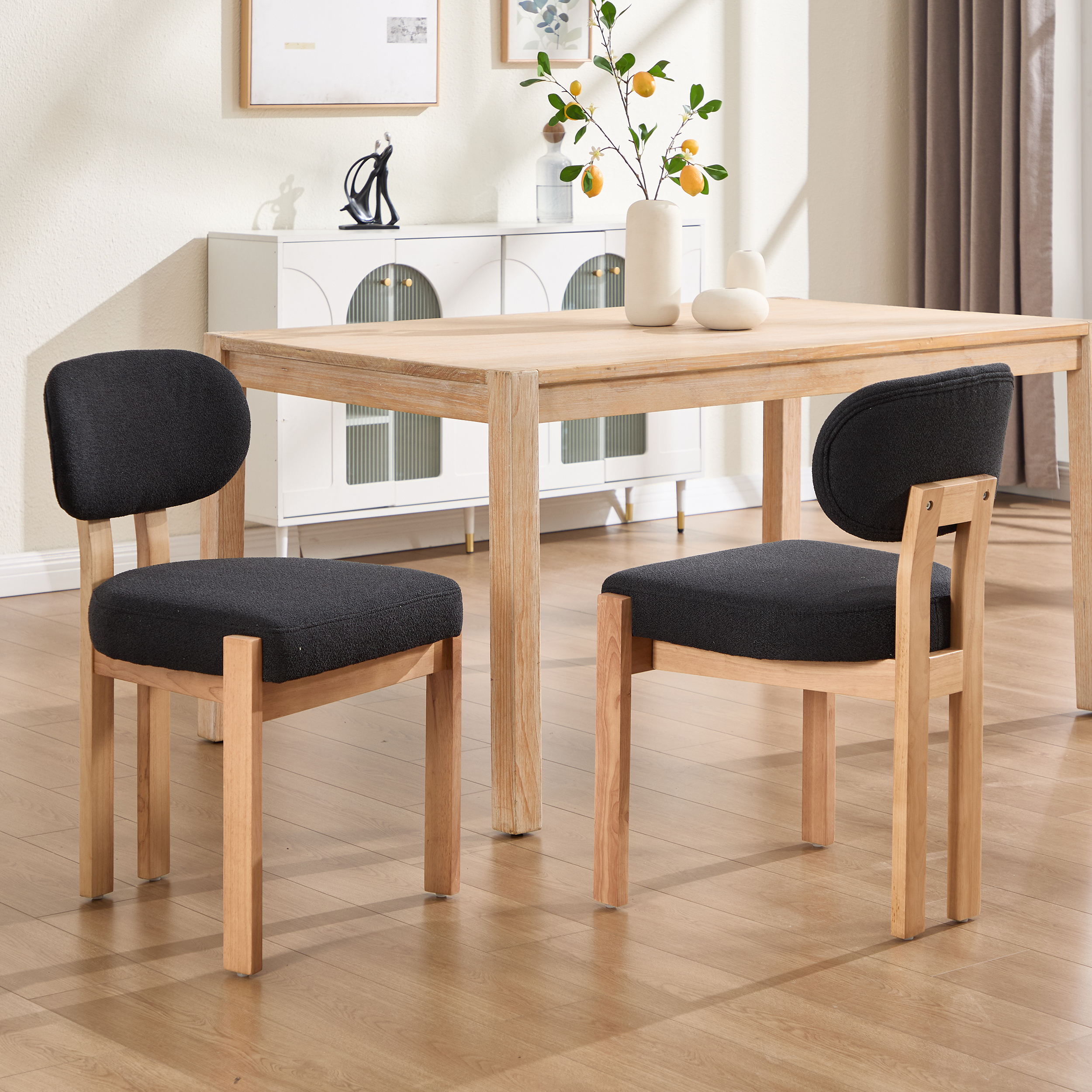 Wooden Dining Chairs Set Of 2, Modern Fabric Upholstered Dining Room Chair Kitchen Chairs, Farmhouse Dinner Chair For Kitchen Dining Room
