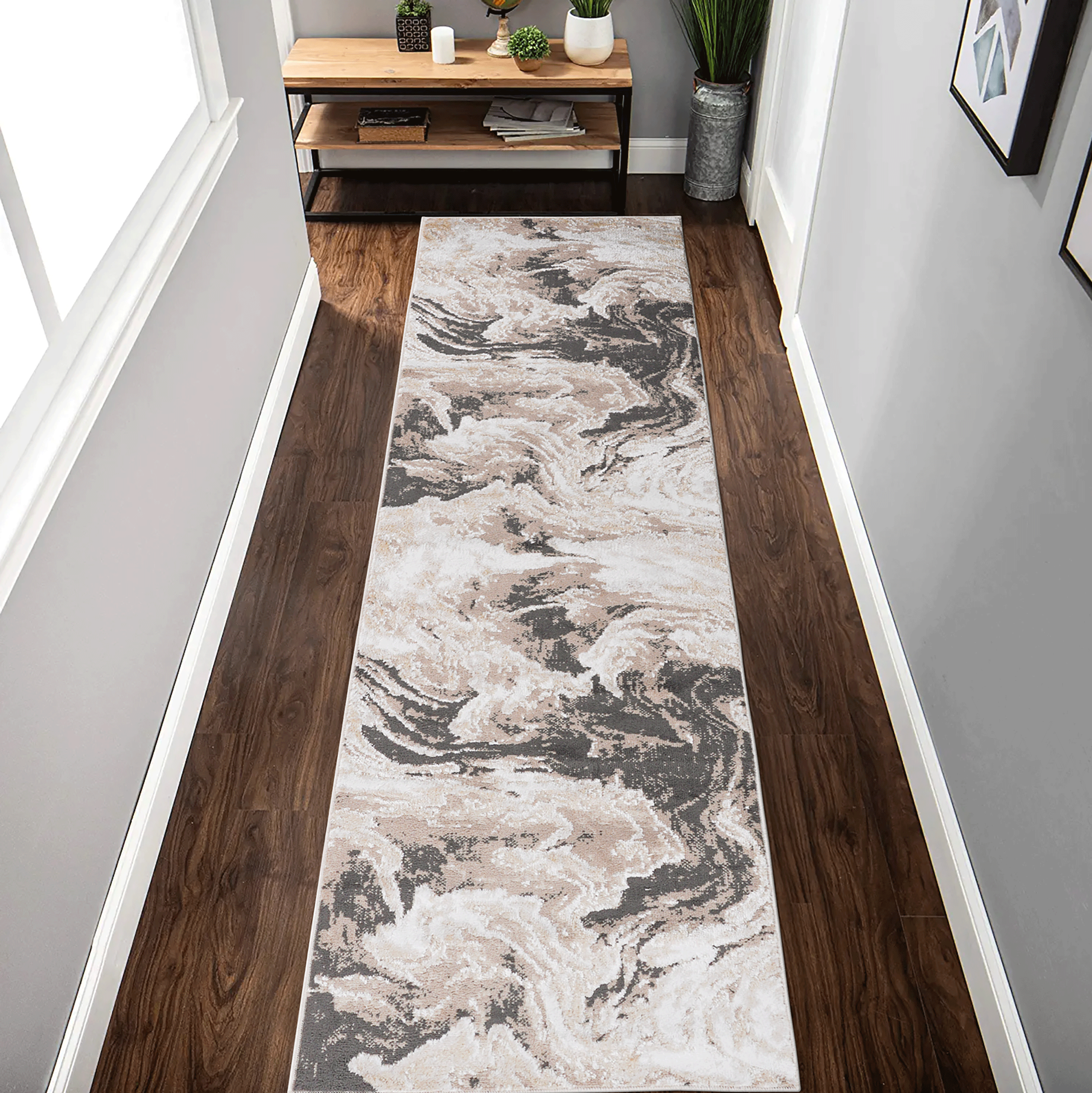 PAYAS  2X8 L.Brown  Abstract Runner Rug