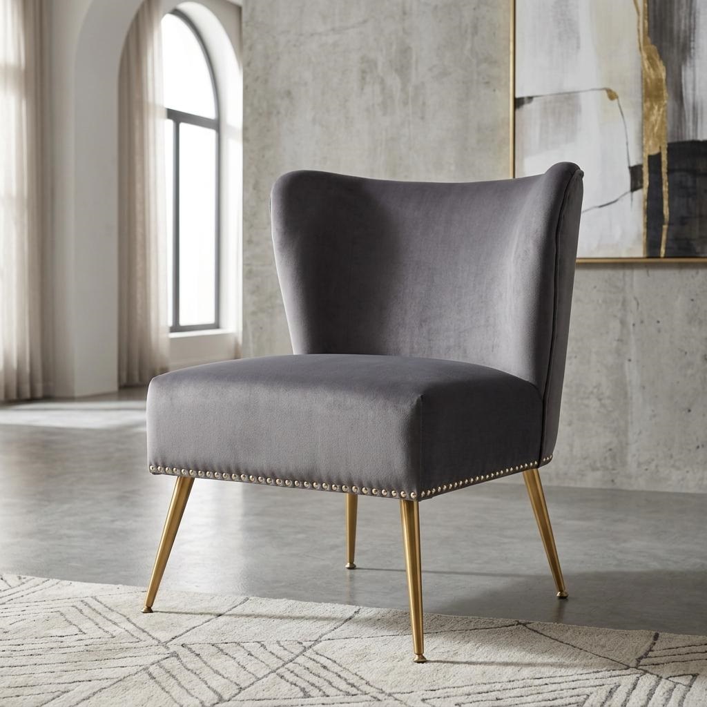 Printed Cloth Accent Chair, Armless Slipper Chair With Metal Legs, Modern Upholstered Side Chair For Living Room Bedroom Small Spaces