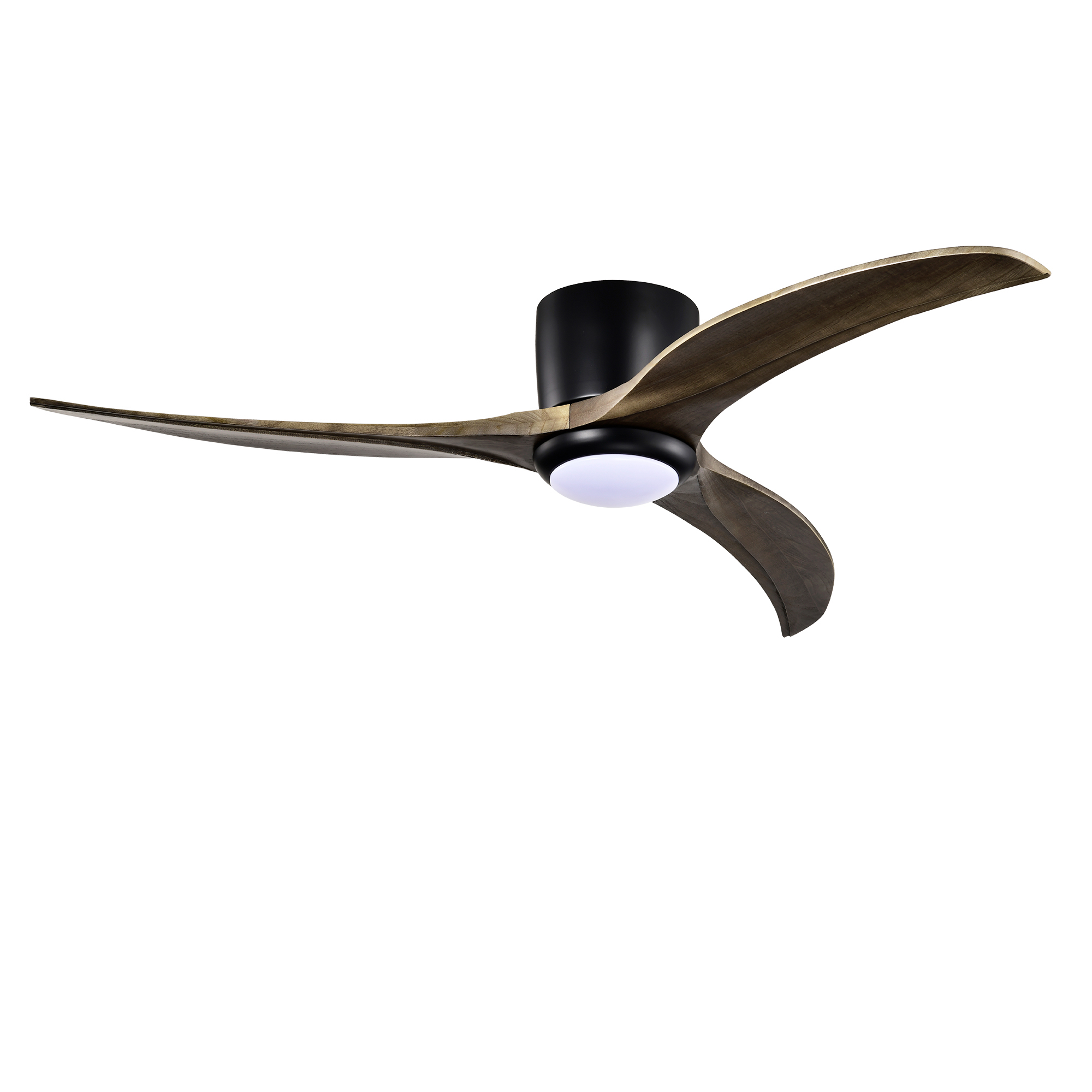 Ventilador de techo 52 pulgadas, aspas de madera, con luces y control remoto, negro mate