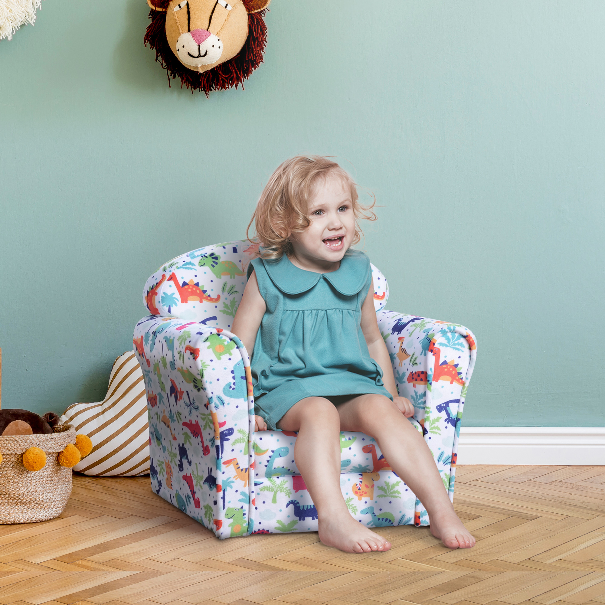 Kid's Sofa Armchair with Dinosaur Design and Thick Padding