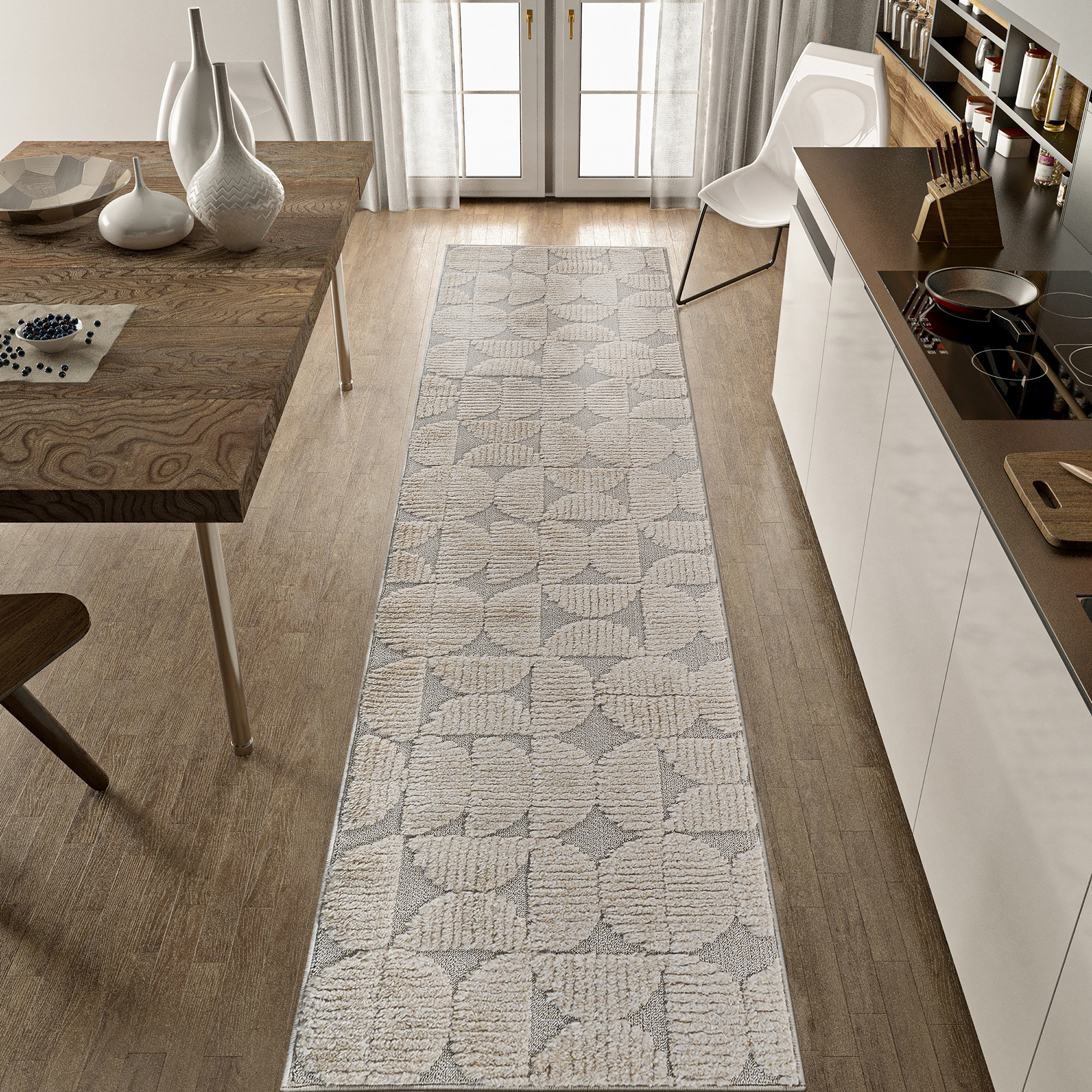 Alfombra de pasillo Step Collection, alto-bajo, beige, 2'2''x8', no suelta pelo