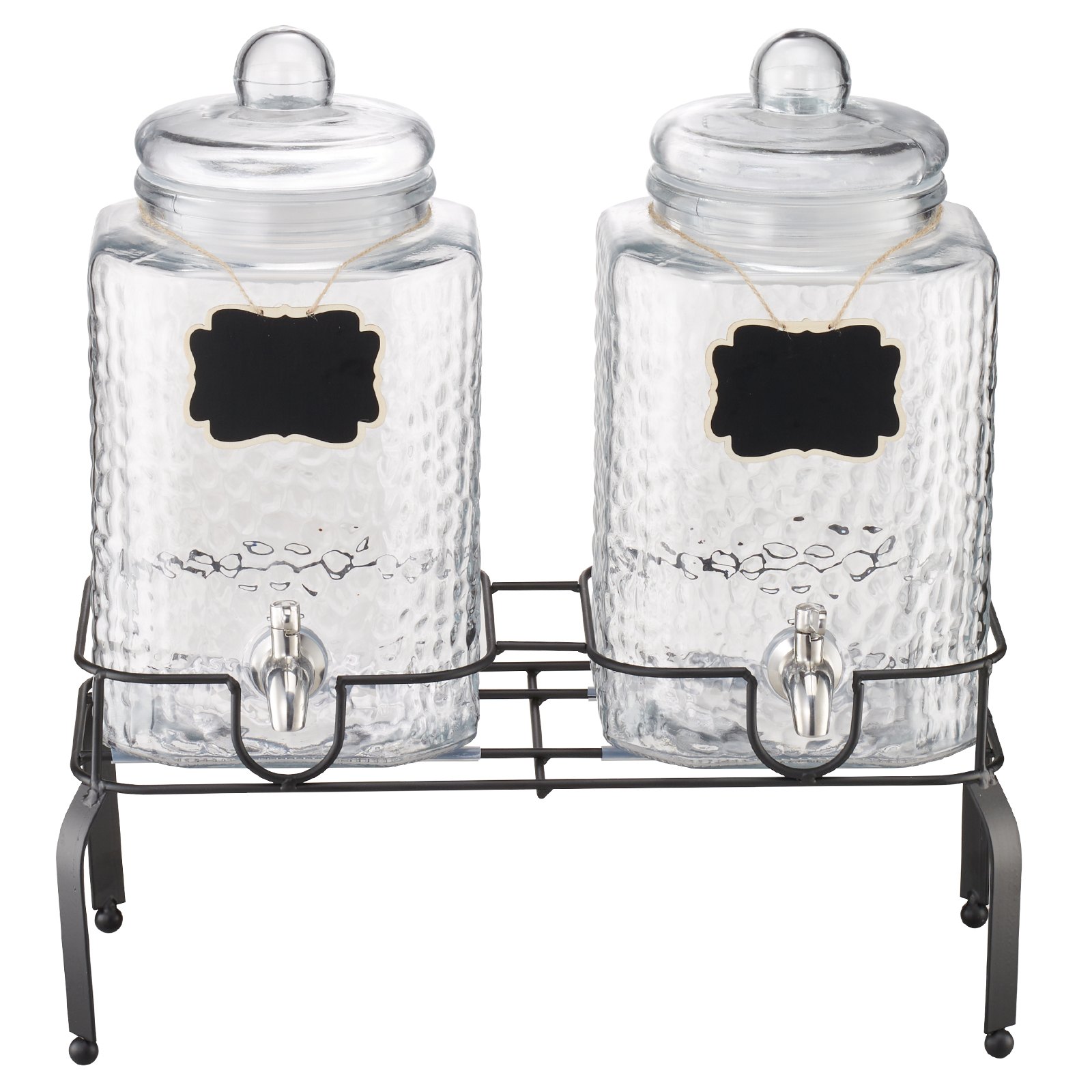 Beverage Dispenser, 2 Pack 1.5 Gallon Drink Dispensers For Parties, Glass Juice Dispenser With Metal Stand, Stainless Steel Spigot, Iced Tea Lemonade Juice Water Dispensers For Parties