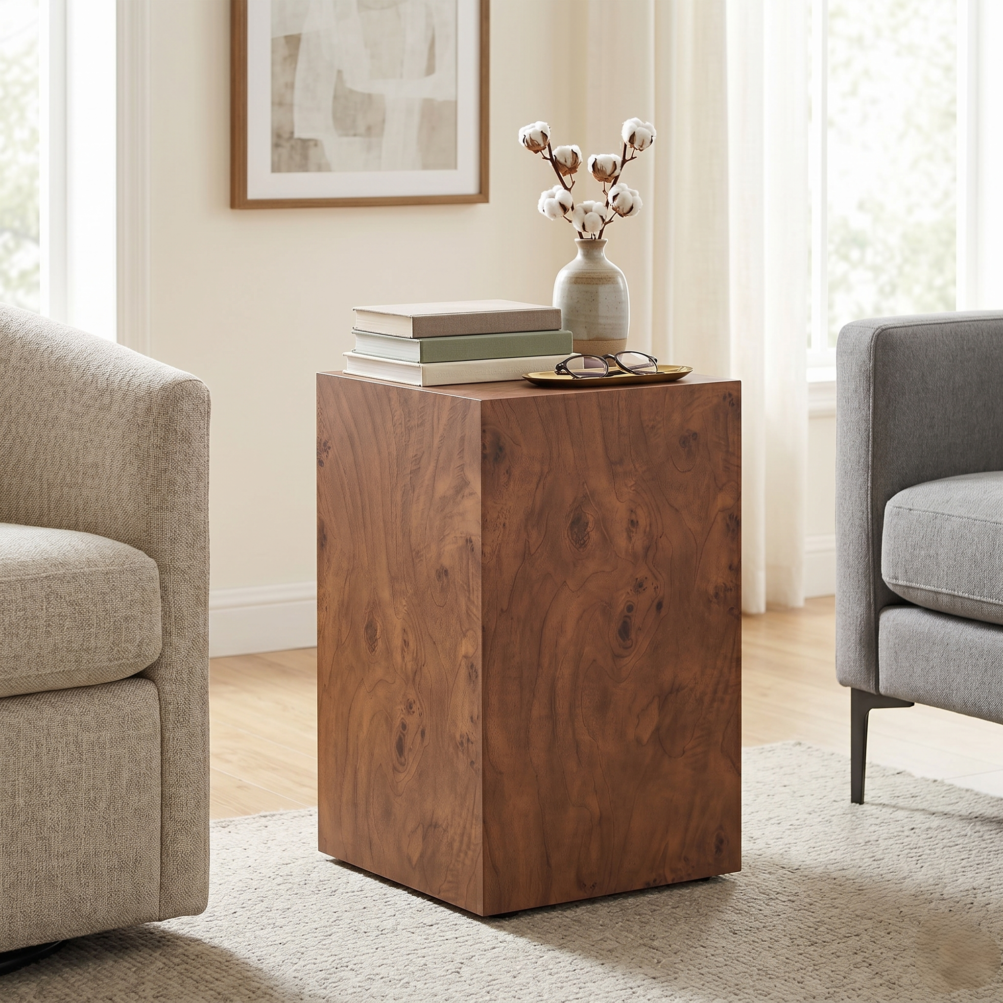 Mesa auxiliar de MDF ajustable 11.8x11.8x19.7 pulgadas, chapa de nogal