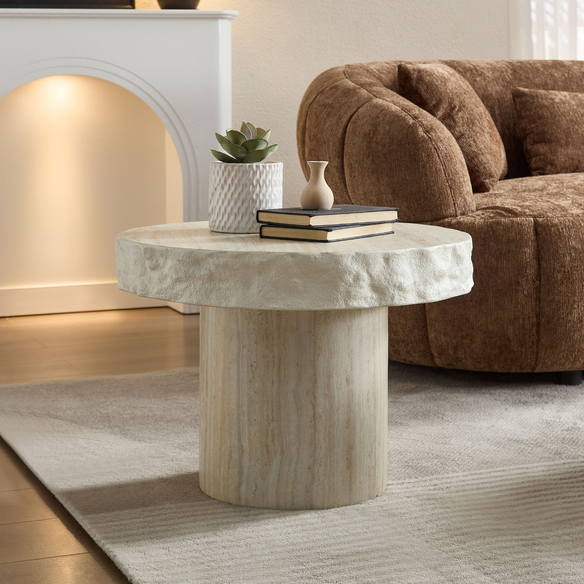 23.82 Inch Faux MARS Textural Patterns Coffee Tables For Living Room Apartment No Need Assembly Beige