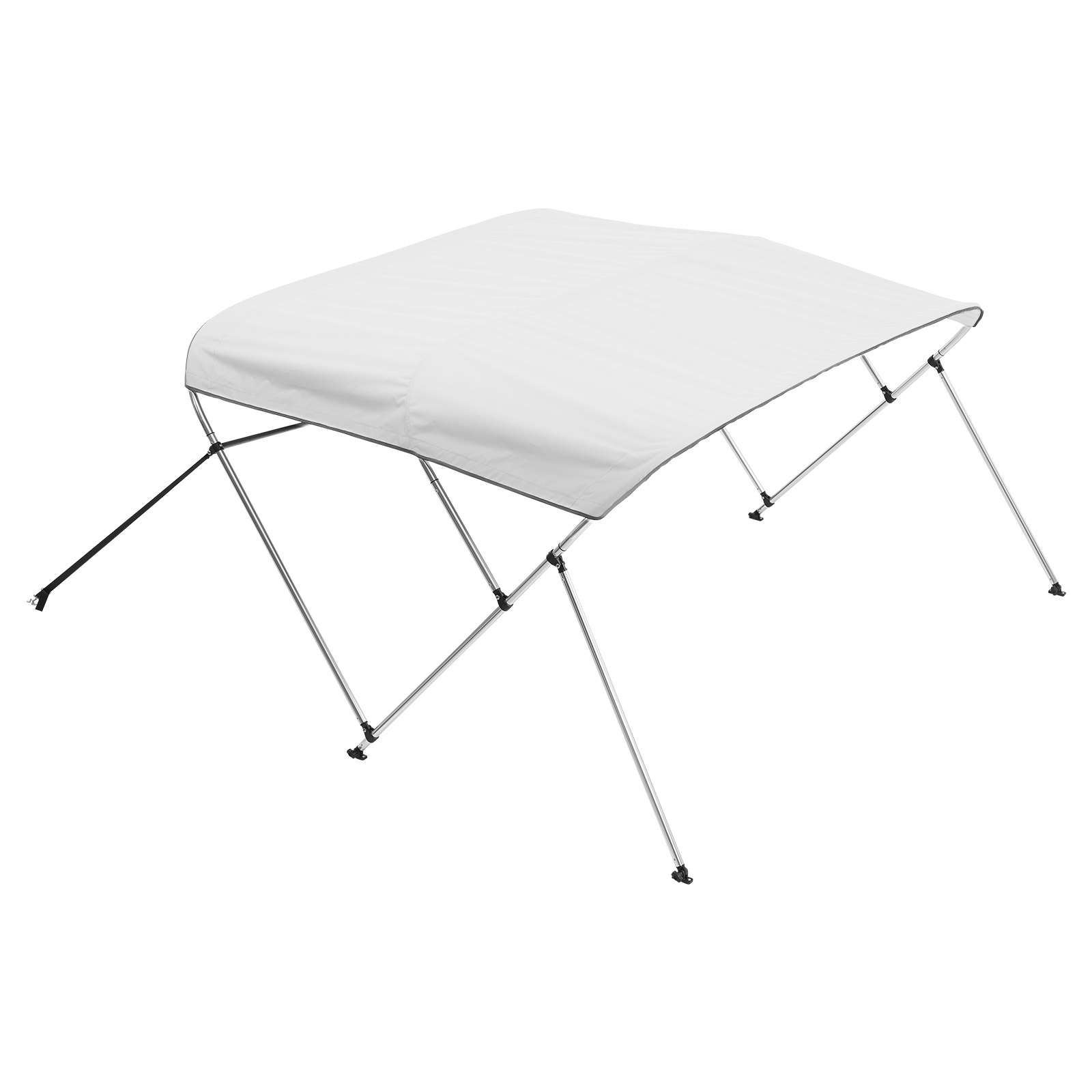 3 Bow Boat Bimini Tops, 600D Polyester Canopy With Aluminum Alloy Frame, Waterproof & Sun Shade Boat Awning Canopy With Storage Bag, 2 Support Poles, 4 Straps, 6'Lx(67"-72")Wx46"H, Light Grey