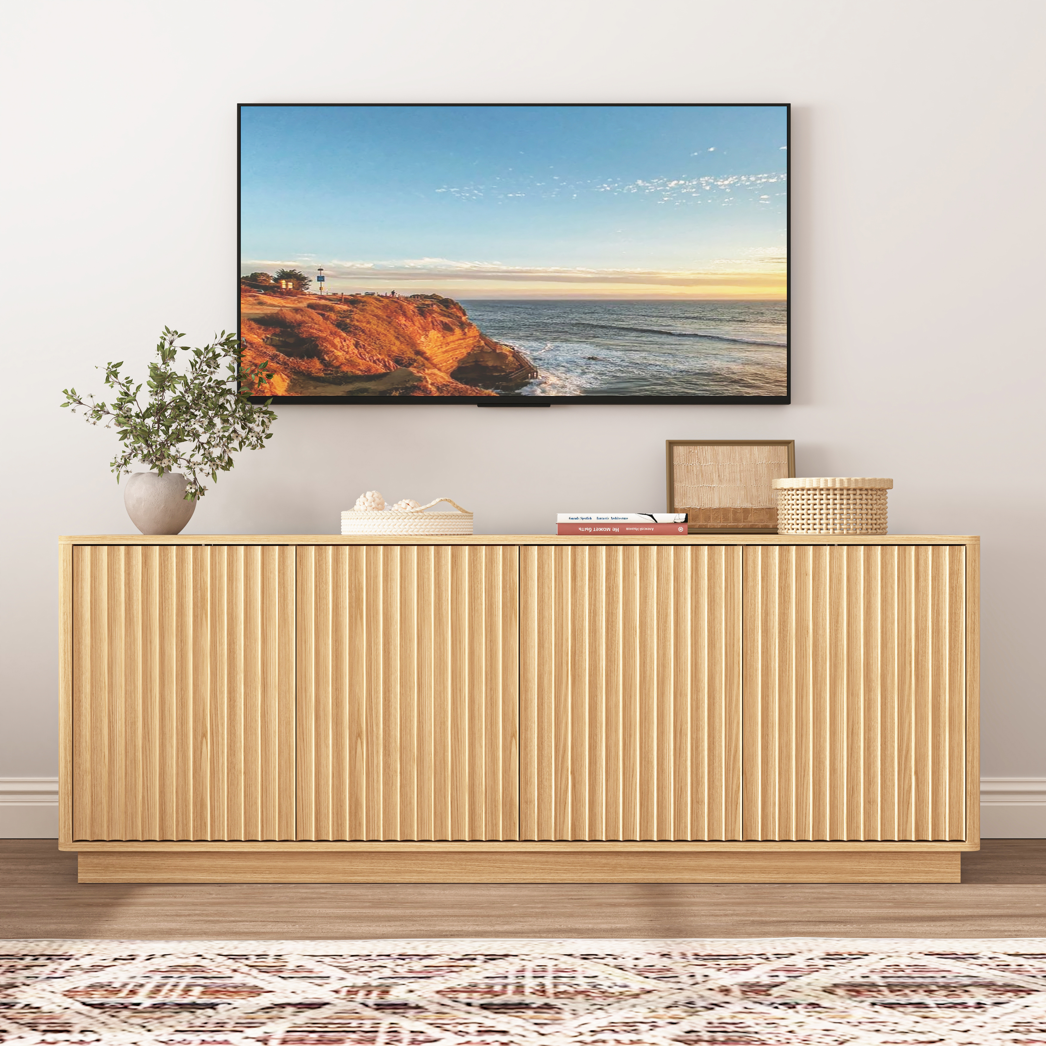 Buffet de madera con almacenamiento, 62.99 pulgadas, 4 puertas y estantes