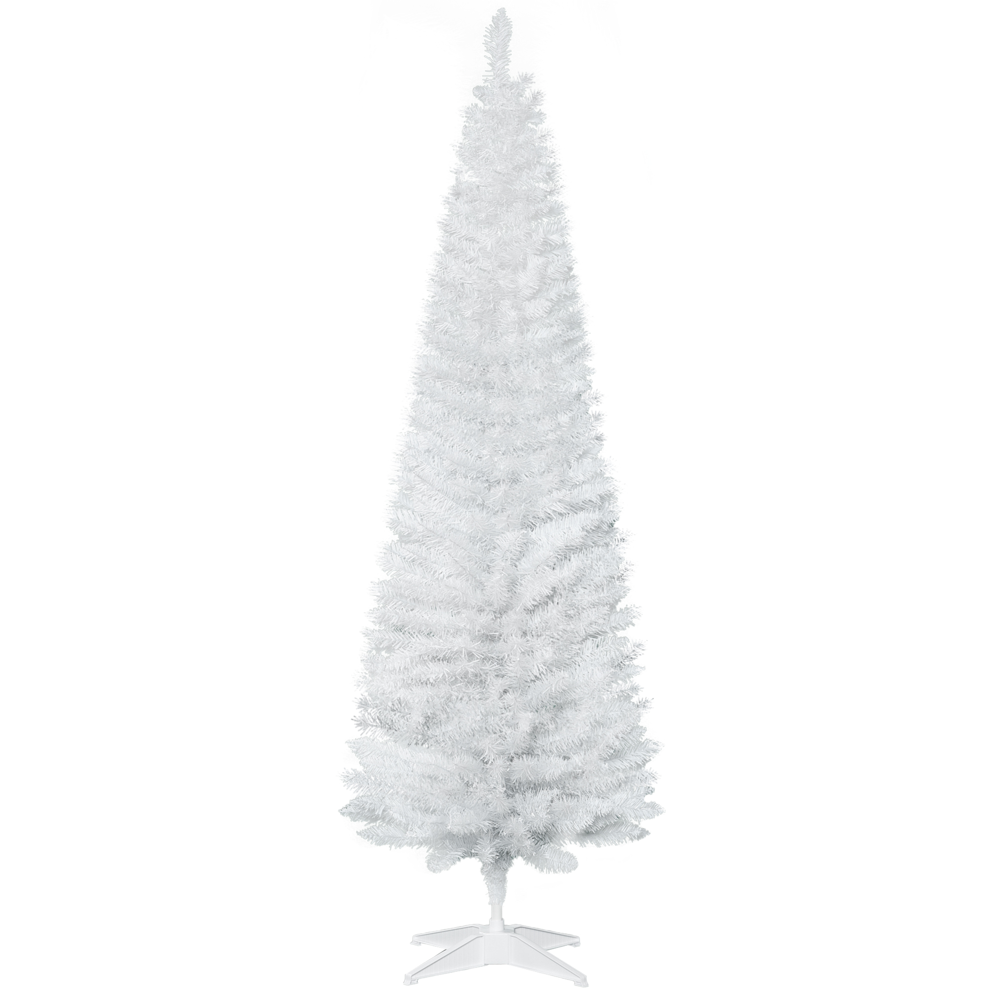 HOMCOM Árbol de Navidad artificial tipo lápiz de 6 pies, blanco, con base de plástico