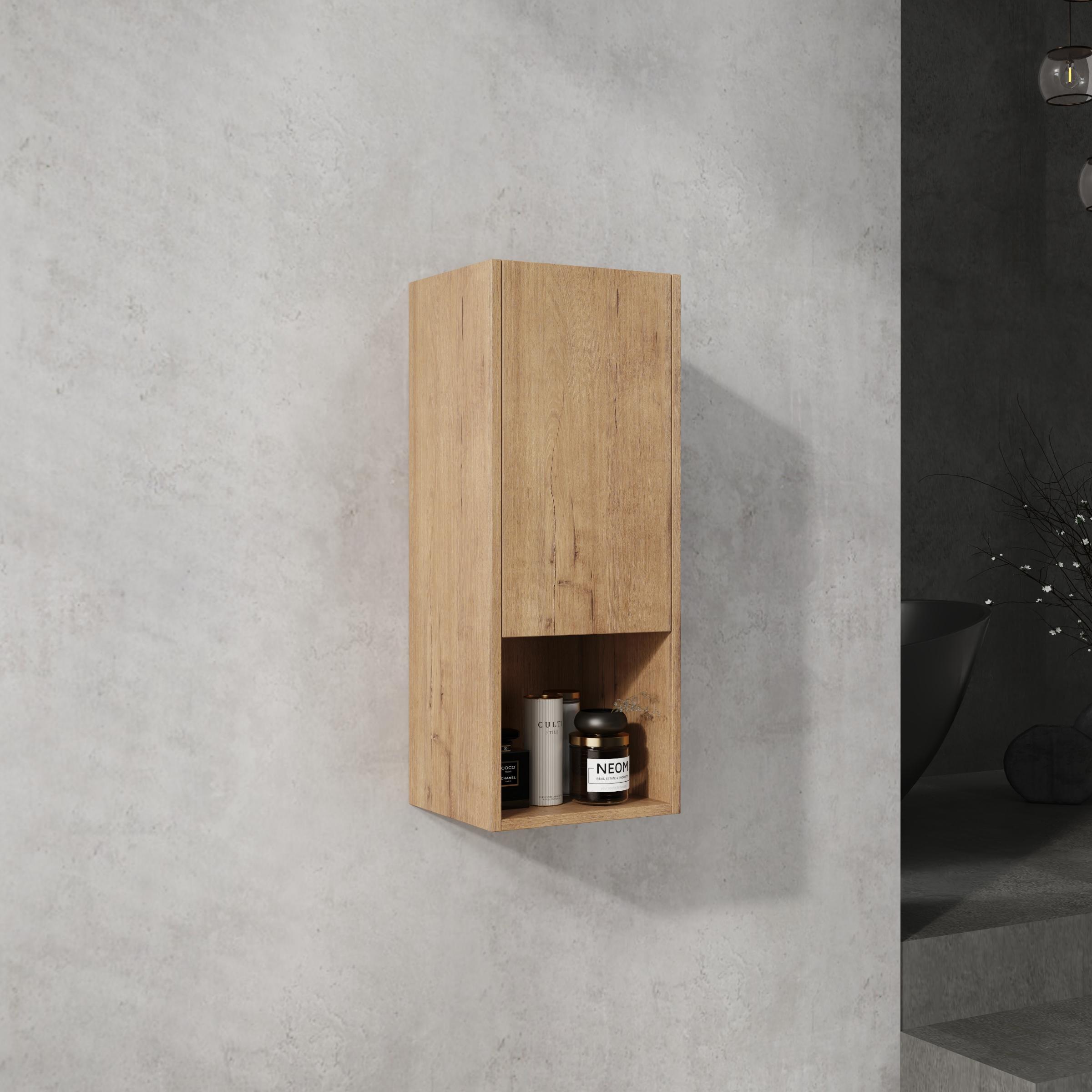 12  Bathroom Side Cabinet,Soft Close Doors,Float Mounting Design,Imitative Oak, KD-Packing
