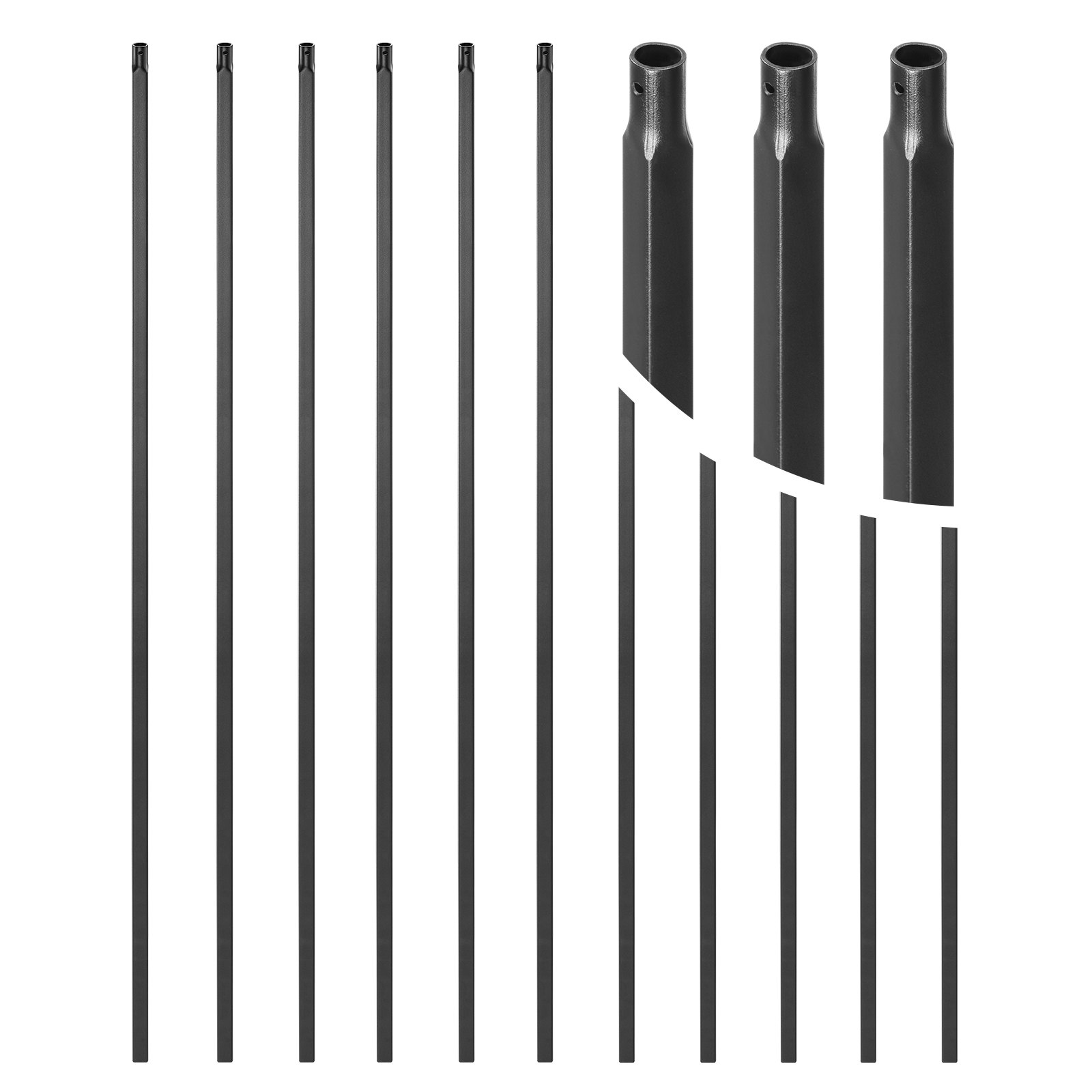 Staircase Balusters 11 Pack, 44 Inch Durable Carbon Steel Stair Balusters, 0.5 Inch Indoor Square Metal Spindle Railing, Corrosion-Proof Hollow Deck Railing With Pre-Drilled Holes, Matte Black