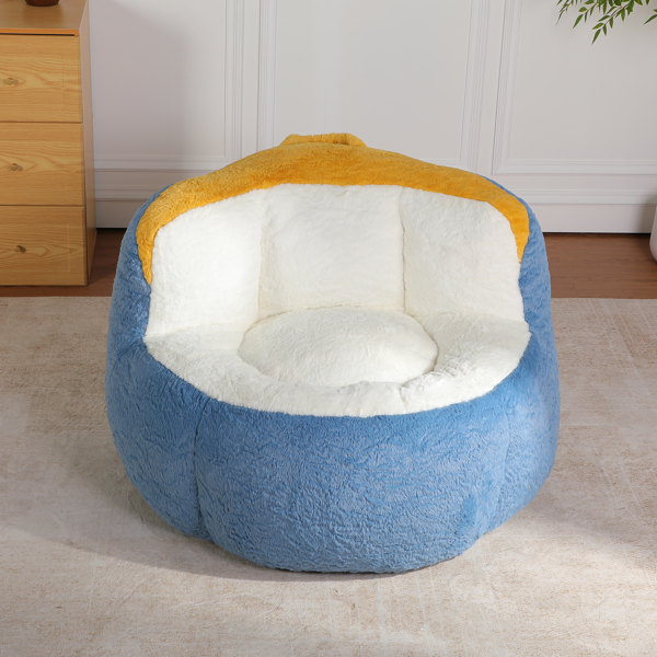 Oversized Bean Bag Chairs,Multicolor Faux Fur Couch Filled With Shredded Sponge,Large Lounger Sofa For Living Room,No Assembly Required , Blue+White+Yellow