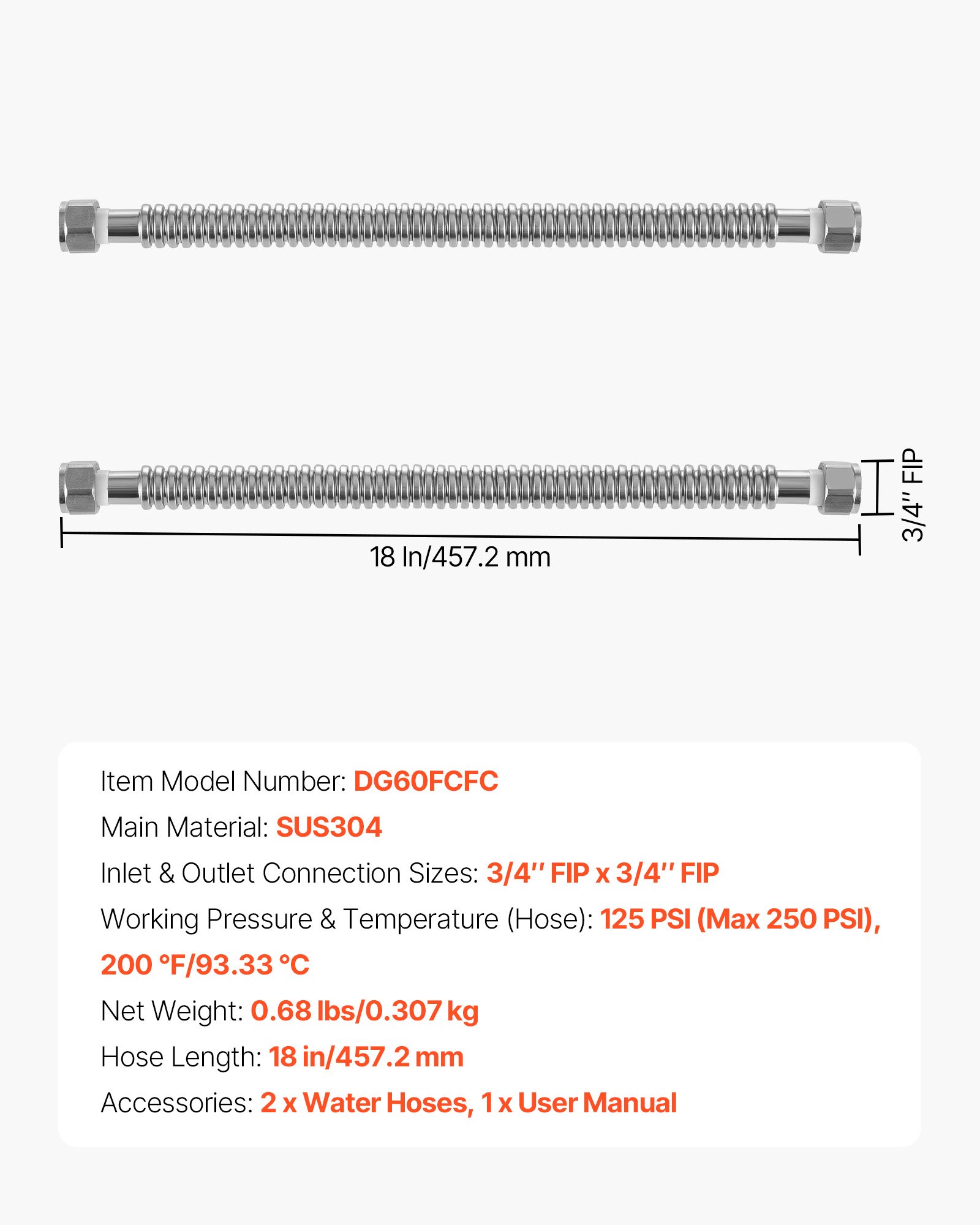 Water Heater Kit, 18 Inch Length Water Heater Flex Connector, Waters Heaters Installation Kit With 3/4" FIP X 3/4" FIP Inlet & Outlet Connection For Bathroom, Kitchen, Laundry Room, Boiler Room