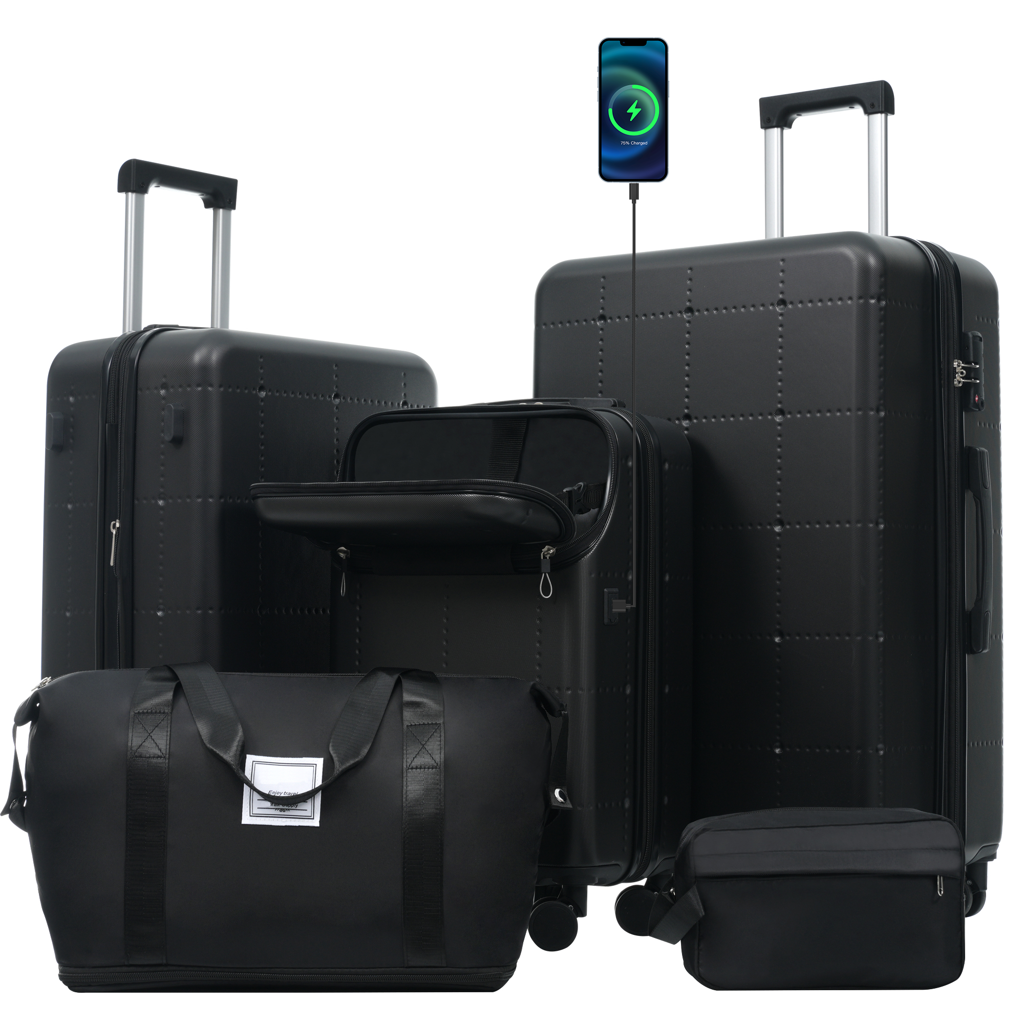 Set de maletas rígidas de 5 piezas con puerto USB, ruedas dobles giratorias y cerradura TSA