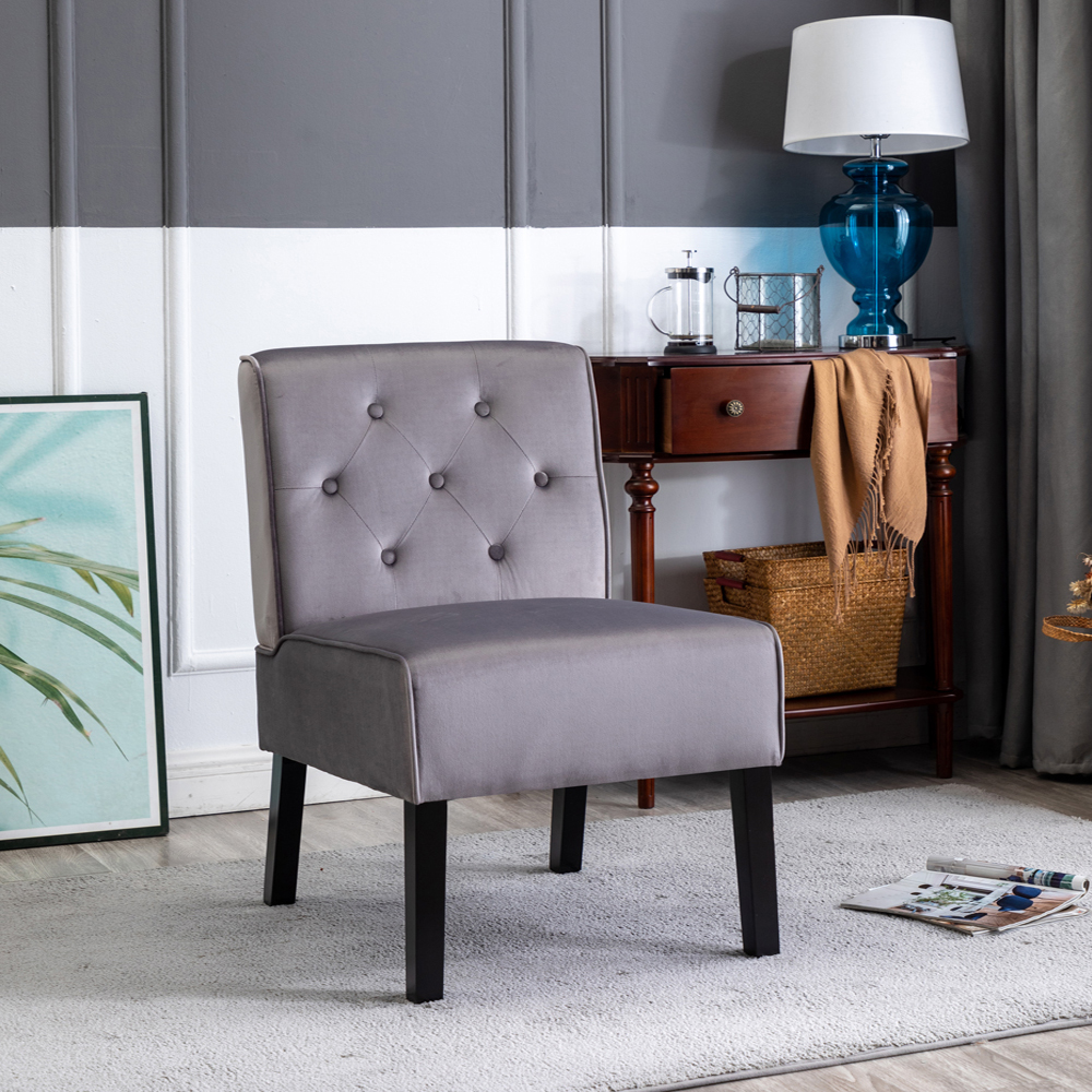 Sillón de acento Reese sin brazos, tapizado en terciopelo con botones, cojín de espuma - Gris