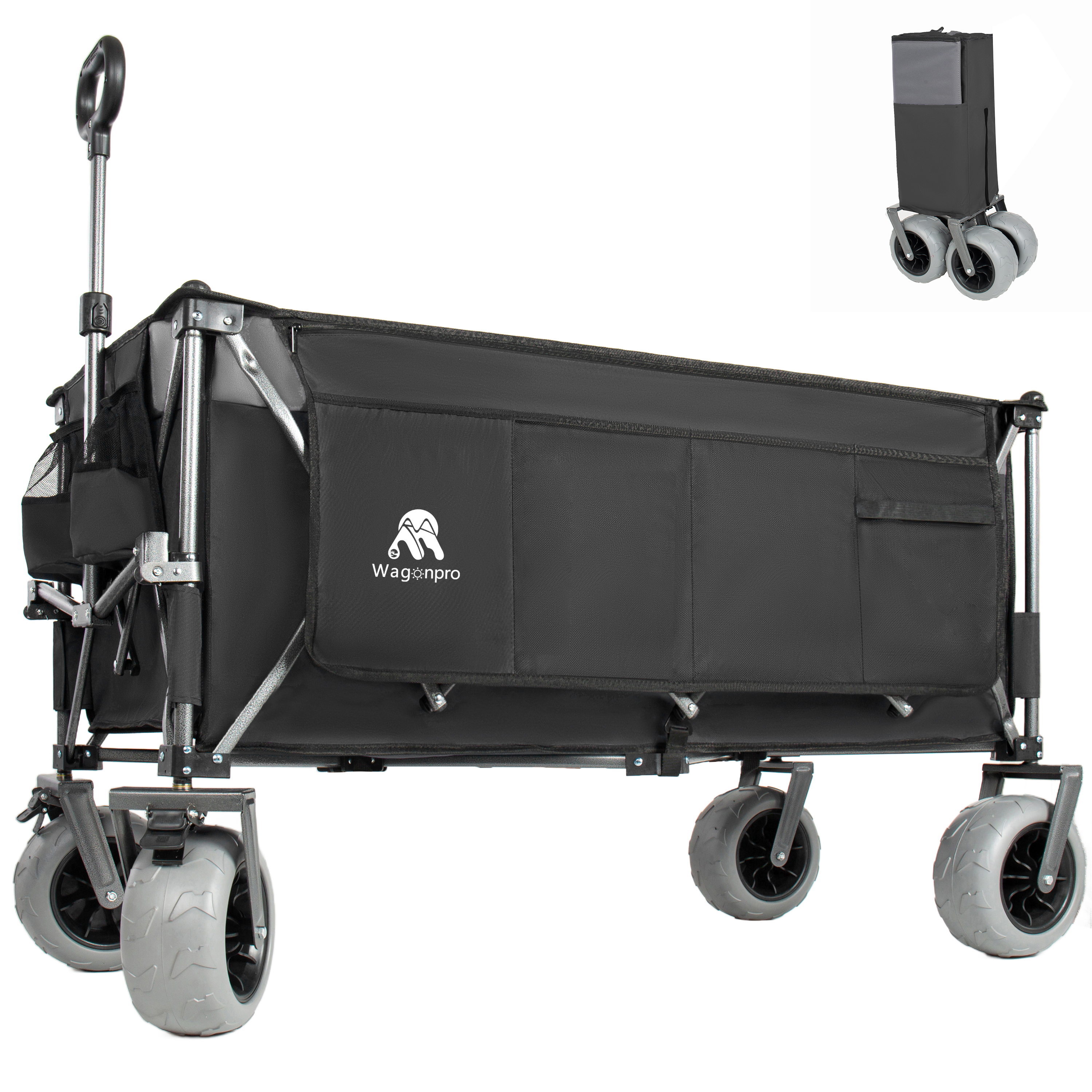 52- Inch Extended Heavy- Duty Foldable Utility Wagon  560lbs  Patented Ultra- Stable Frame  1-6 Space- Saving Fold  Portable And Collapsible For Beach  Sports  And Garden Use  Black Gray