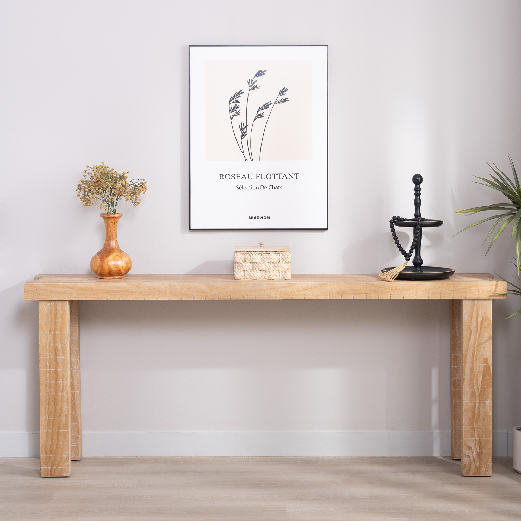 Rustic Natural Wood Console Table -  77 Entryway Table With Modern Farmhouse Design - Long Narrow Sofa Table For Living Room, Hallway, Or Behind Couch  - Light Wood Finish