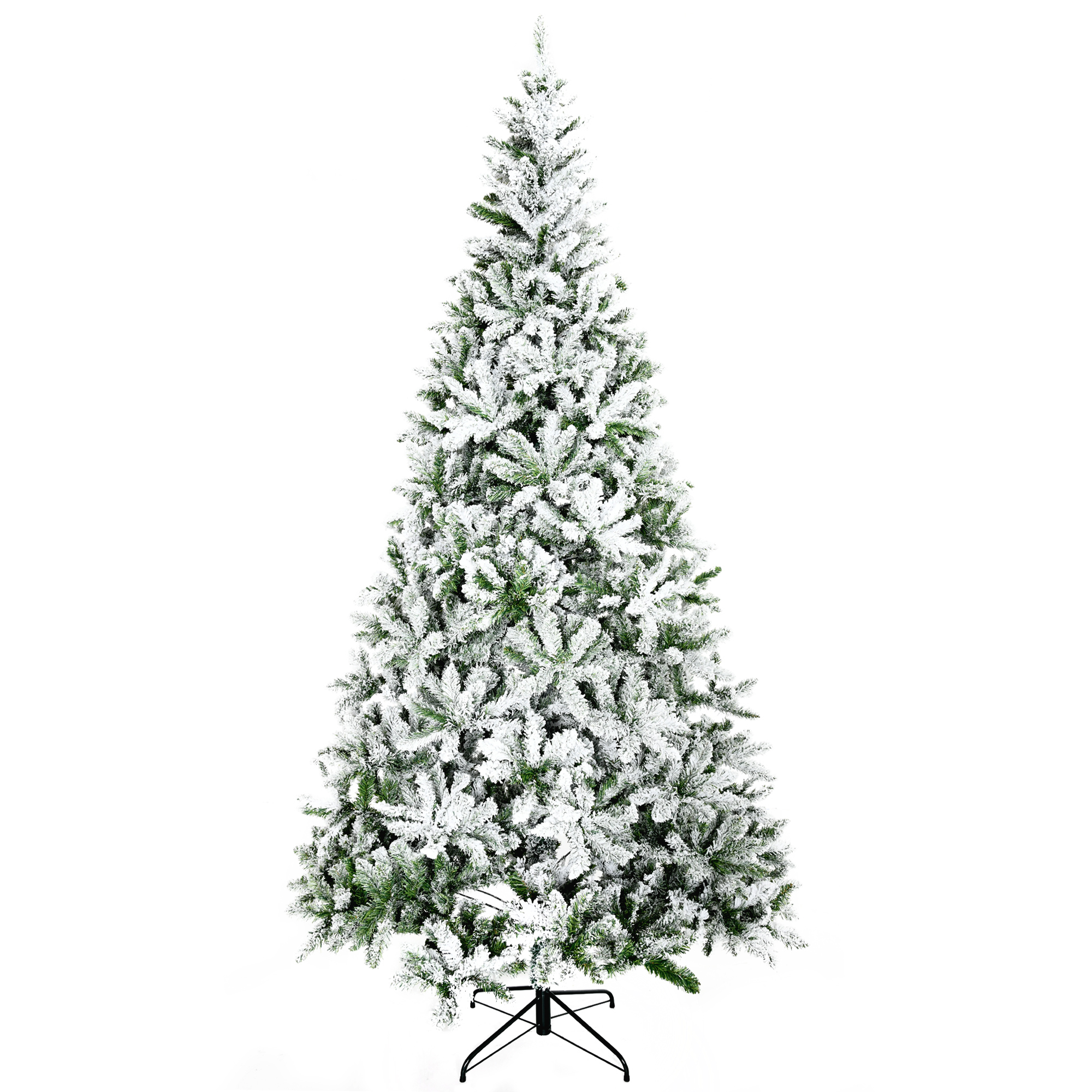 HOMCOM Árbol de Navidad artificial de pino de 9 pies, sin luces, efecto nieve, verde