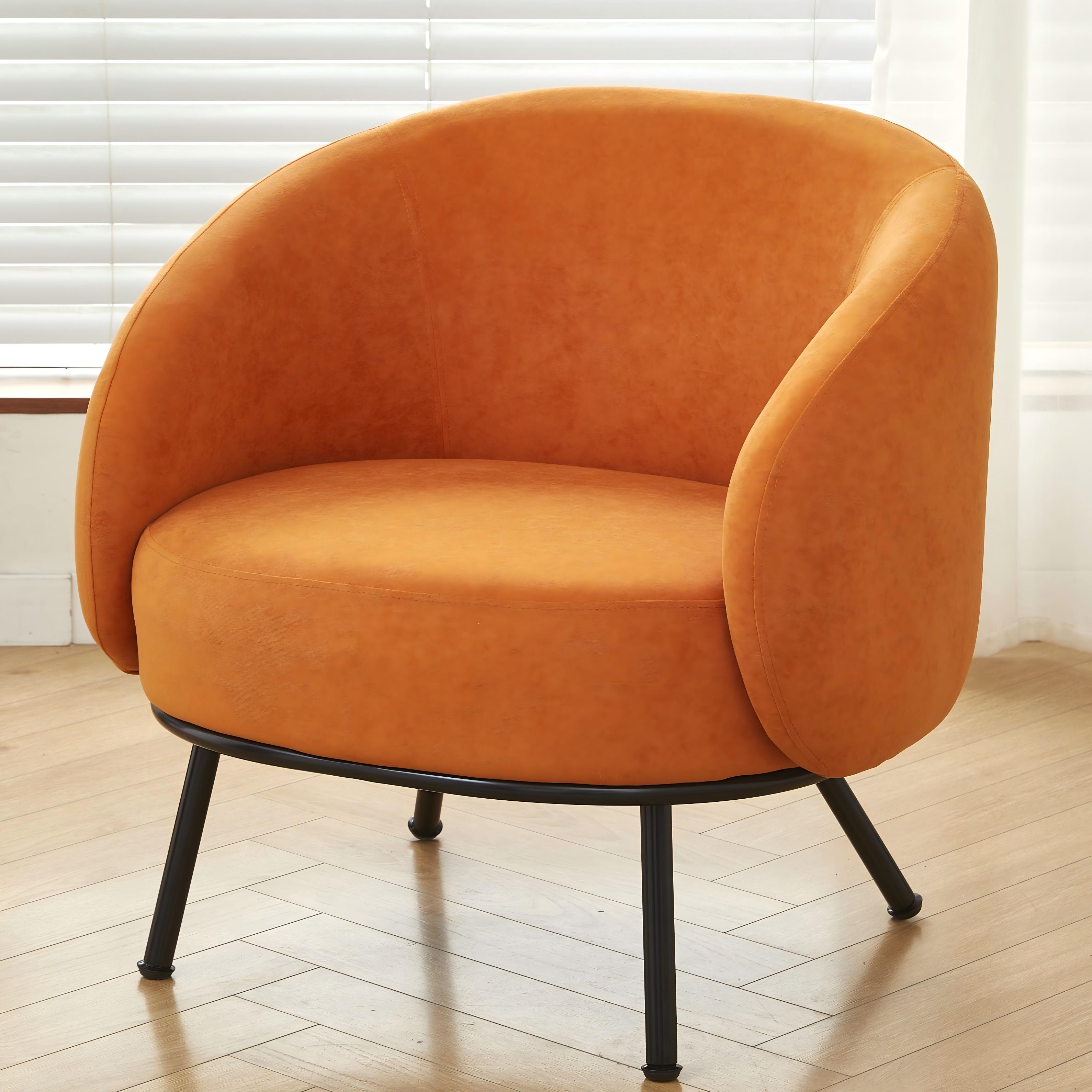 Mid-Century Modern Velvet Accent Chair, Upholstered Barrel Armchair With Metal Legs, Comfy Single Sofa Chair For Living Room Bedroom