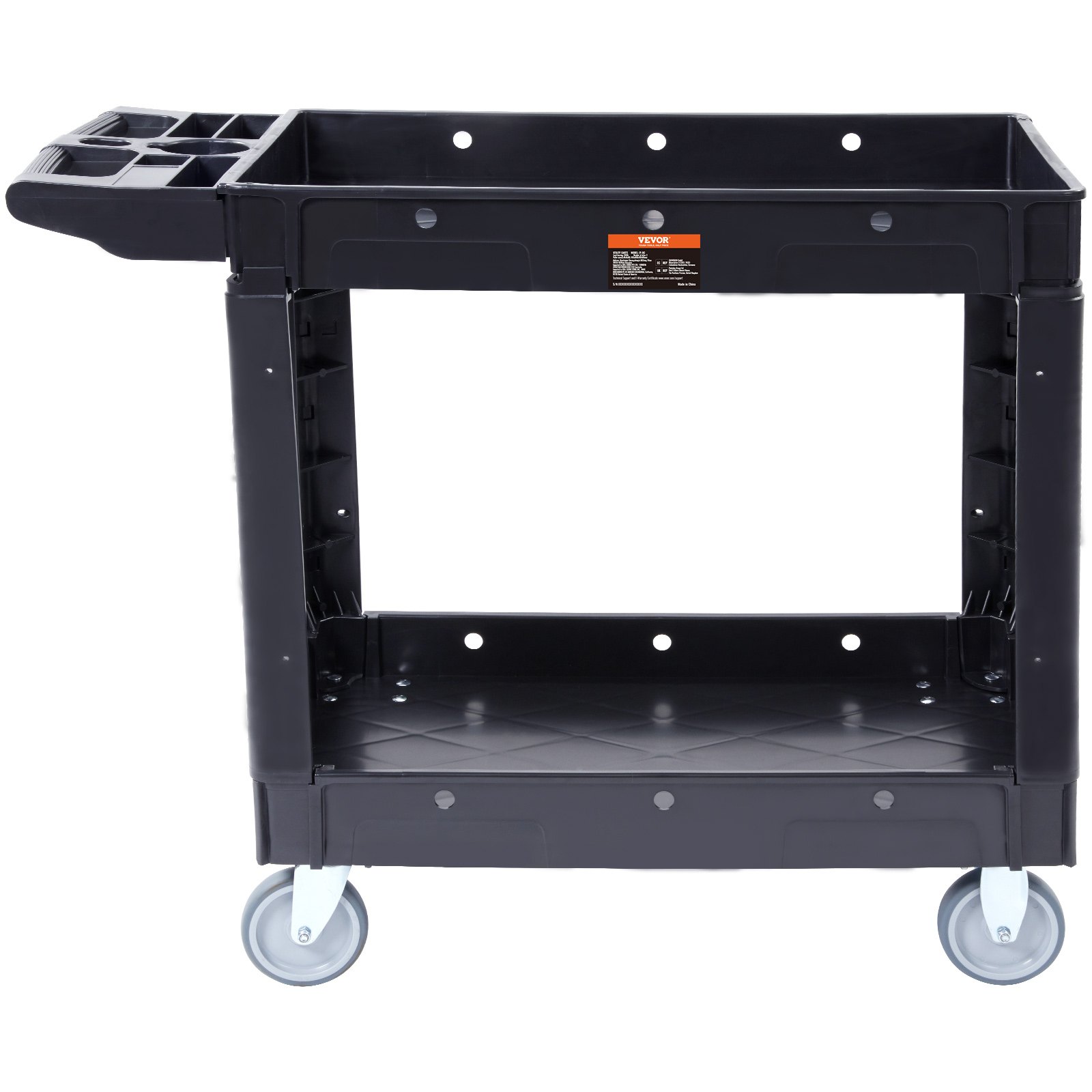 Utility Service Cart, 2 Shelf 550LBS Heavy Duty Plastic Rolling Utility Cart With 360° Swivel Wheels, Medium Lipped Shelf, Ergonomic Storage Handle For Warehouse/Garage/Cleaning/Office