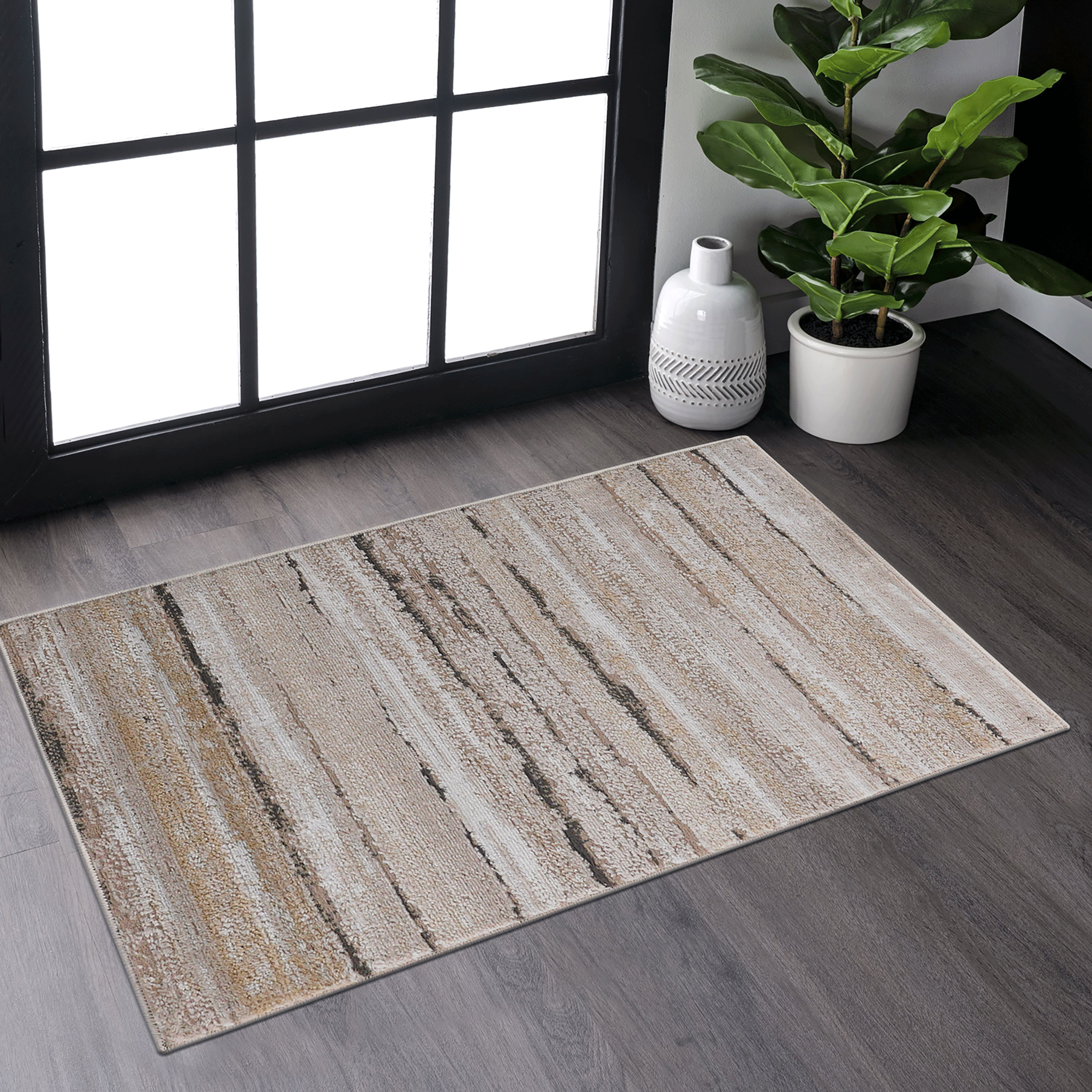 PAYAS  2X3 Brown  Striped Doormat Rug