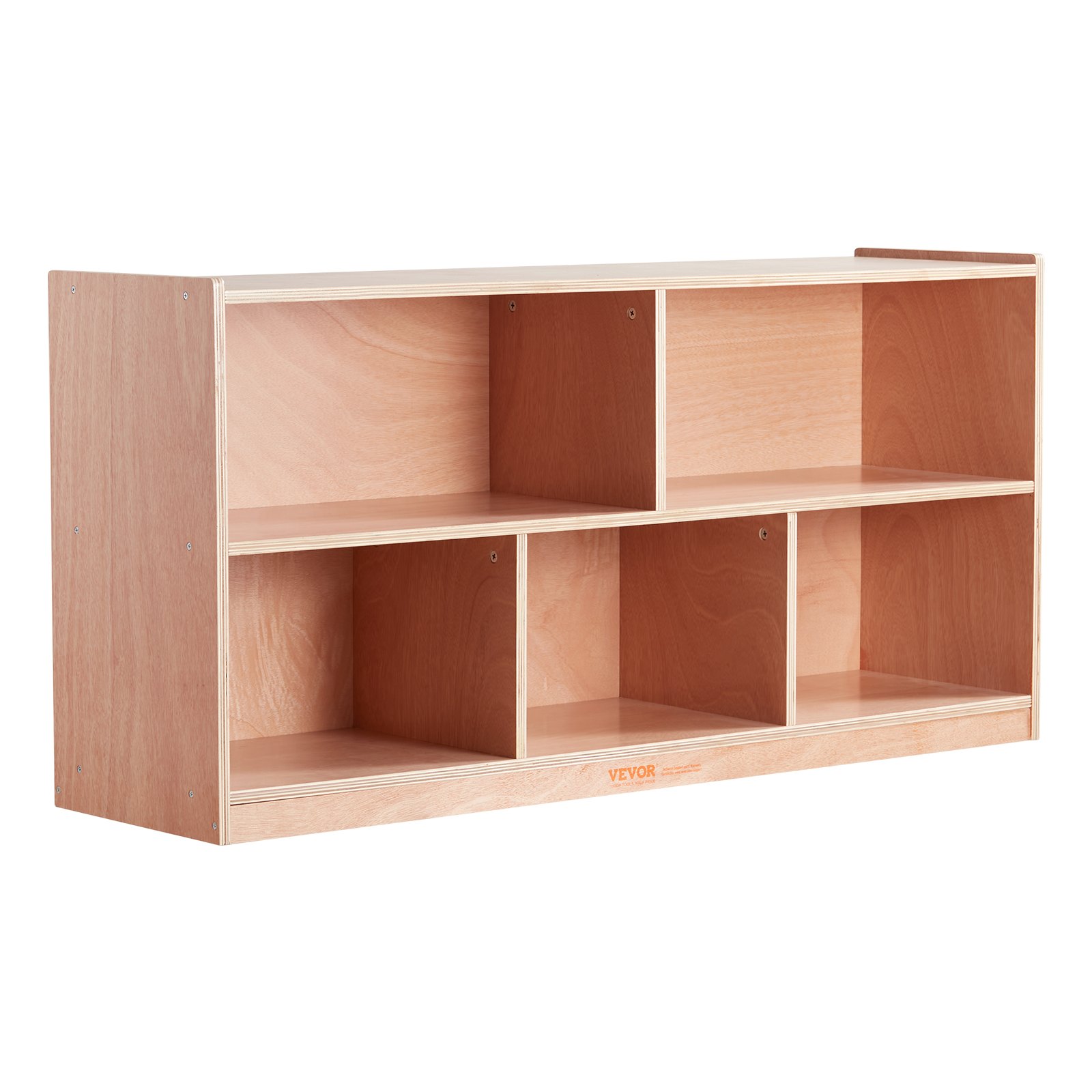 Gabinete de almacenamiento móvil con 5 cubículos y 2 estantes para aula, color natural