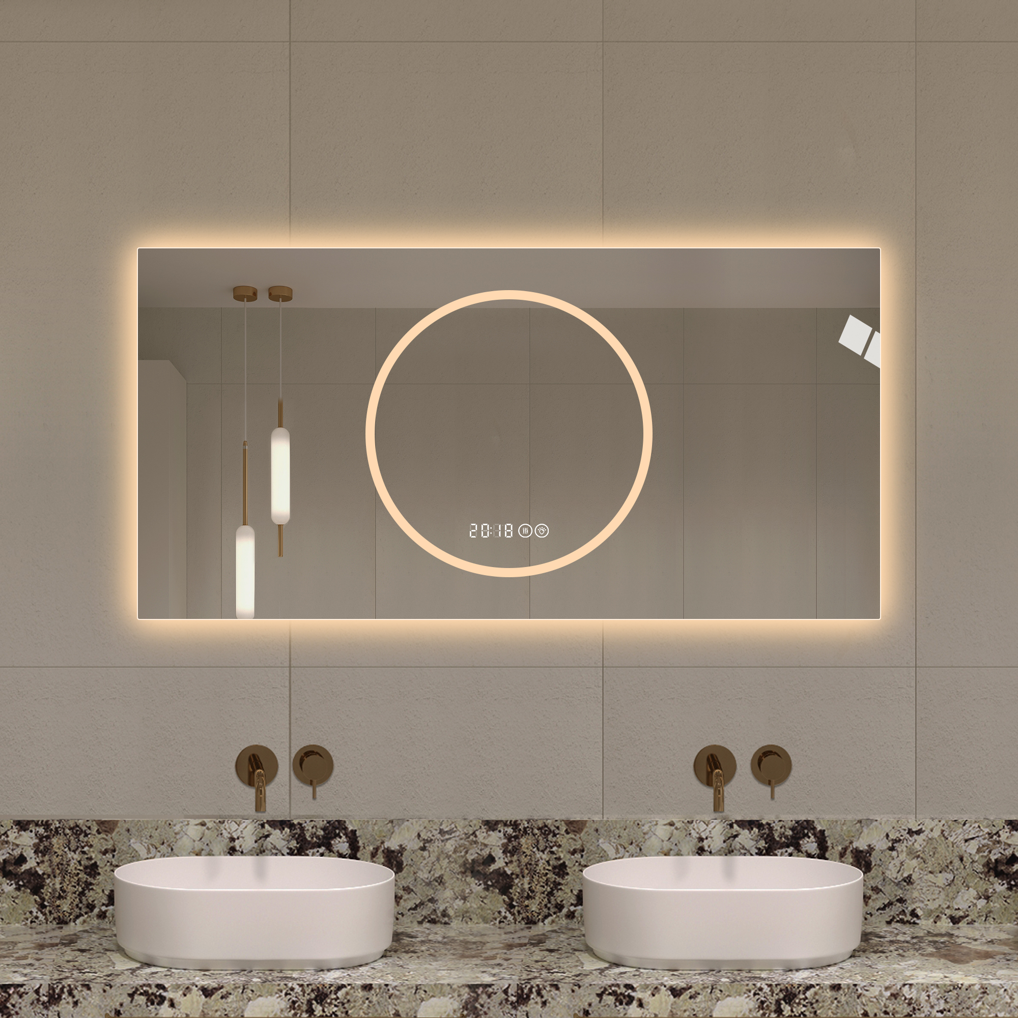 Espejo de baño LED de 48x24 pulgadas, antivaho, 3 colores y 6 niveles de intensidad