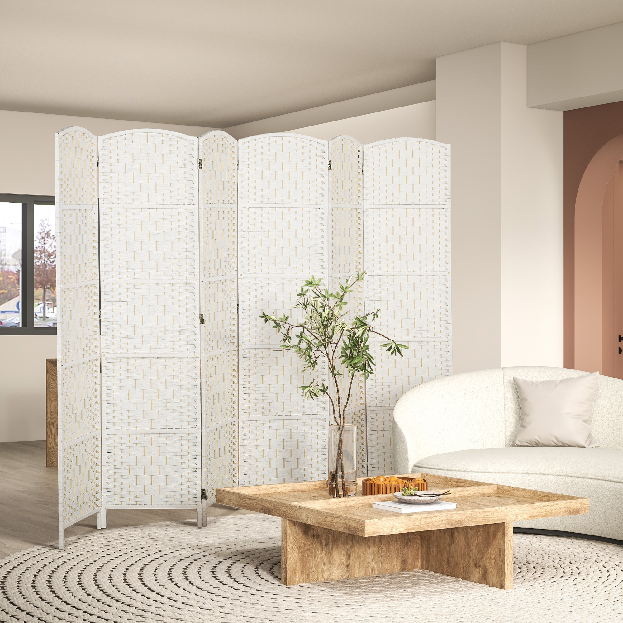Divisor de ambientes, biombo plegable de 6 paneles, 6 pies de alto, blanco