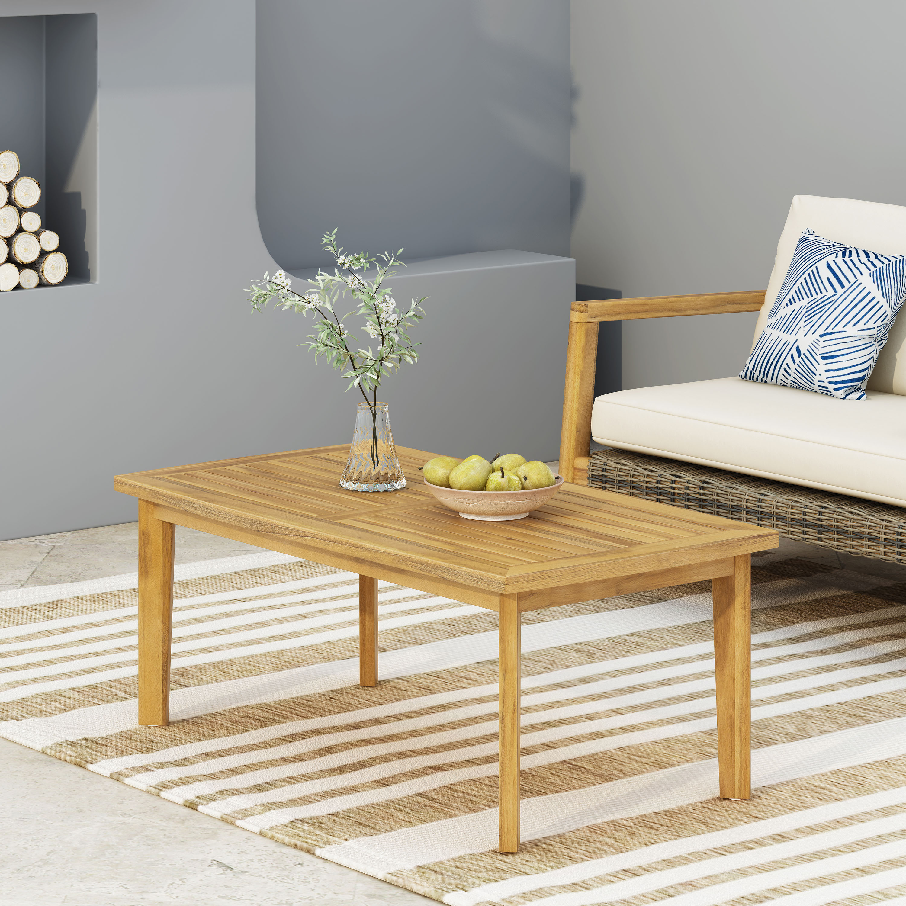Outdoor Acacia Wood Rectangular Coffee Table, Teak, 43.25 W X 23.50 D X 17.00 H