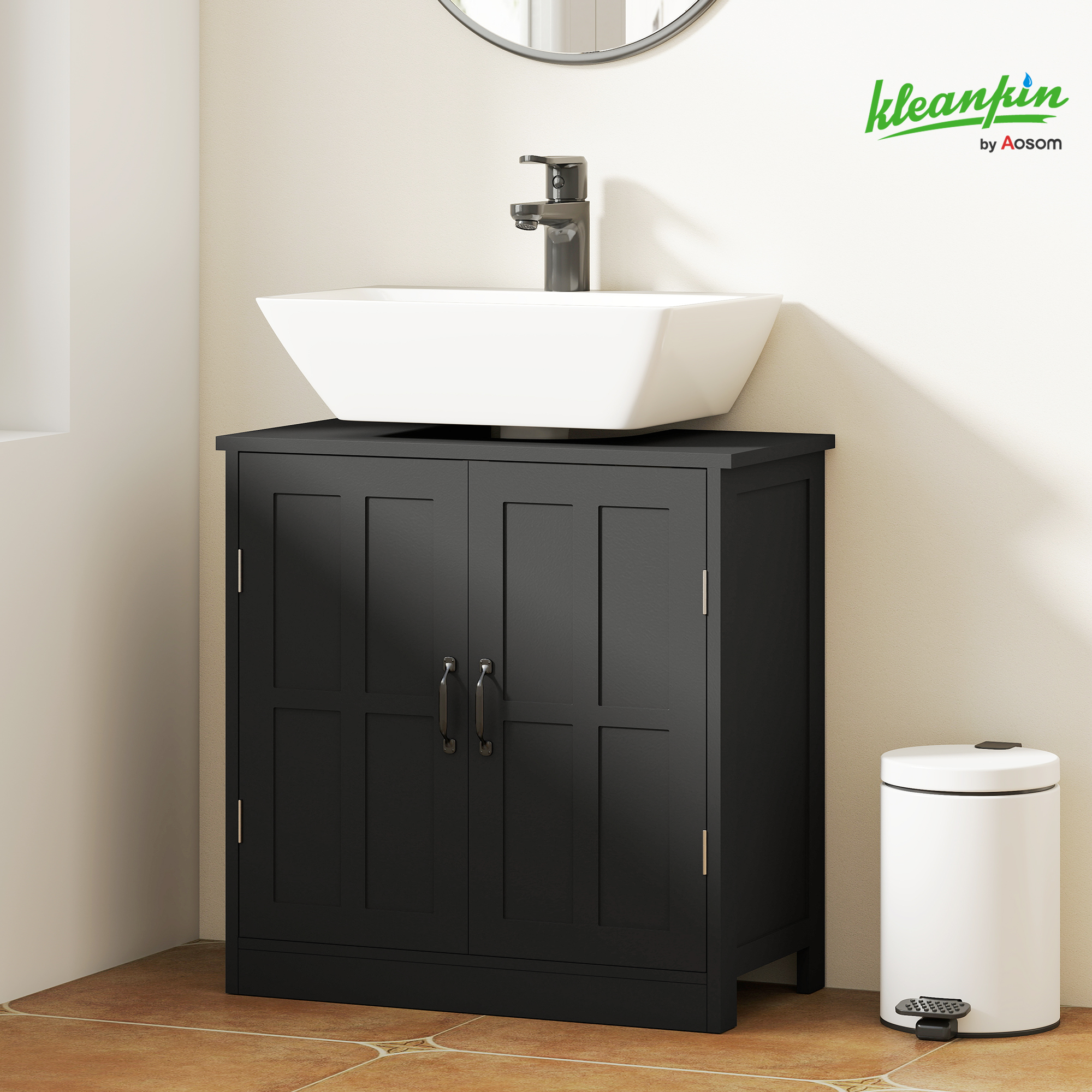 Bathroom Sink Cabinet, Pedestal Sink Cabinet with Adjustable Shelf, Black