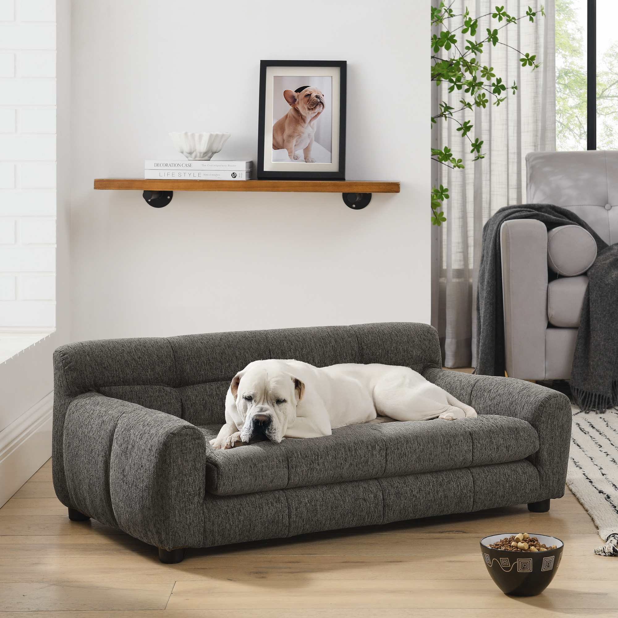 Soft And Comfortable Pet Sofa With Backrest And Armrests, Suitable For Modern Rectangular Pet Sofas For Small And Medium-sized Dogs,-dark Gray