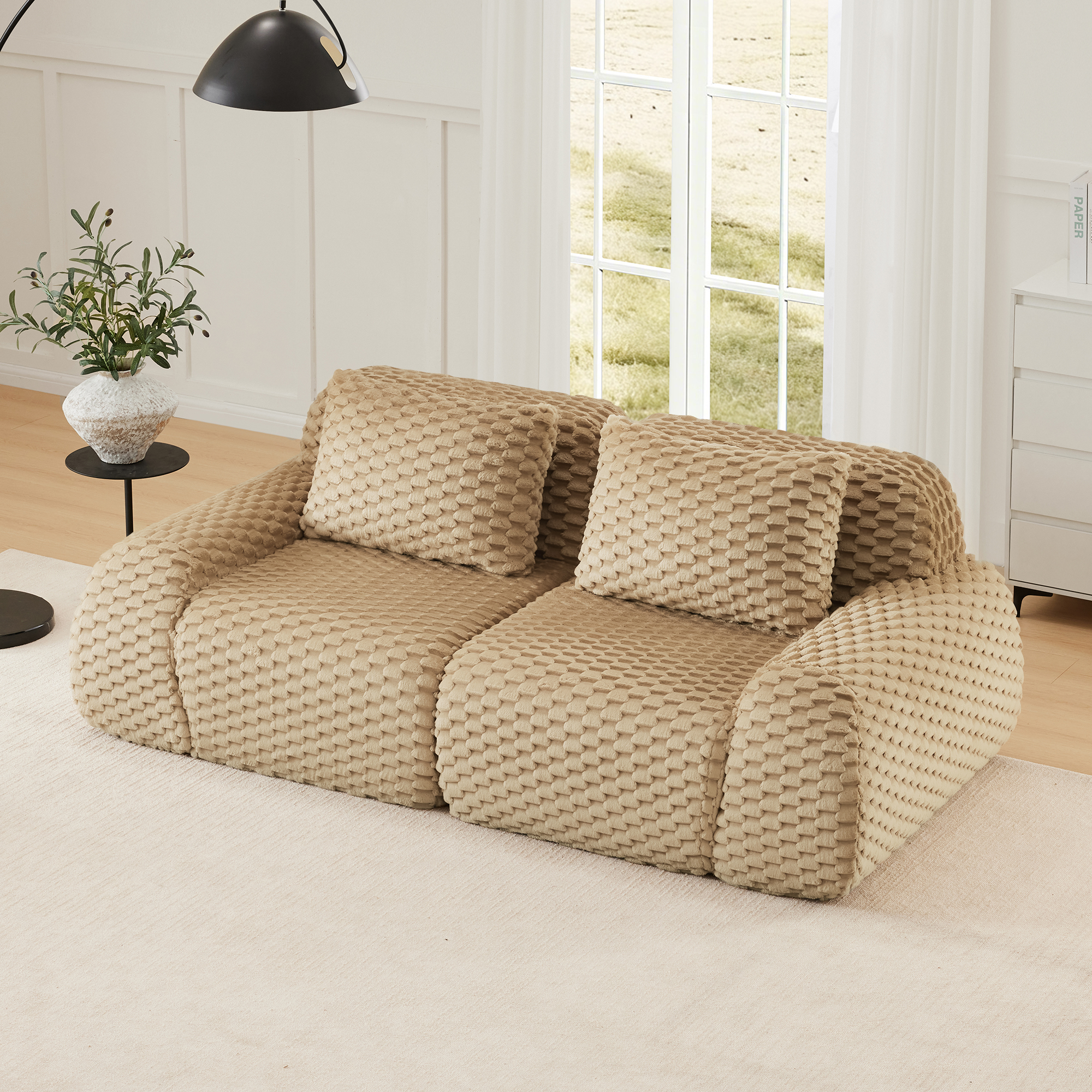 82 Modern Modular Sectional Sofa For Living Room,Flannelette Fabric,highly Textured,Oversized 2-Seater Couch With Deep Seat,Buckle Connection,Anti-slip Design,No Assembly,boneless Sofa,Light