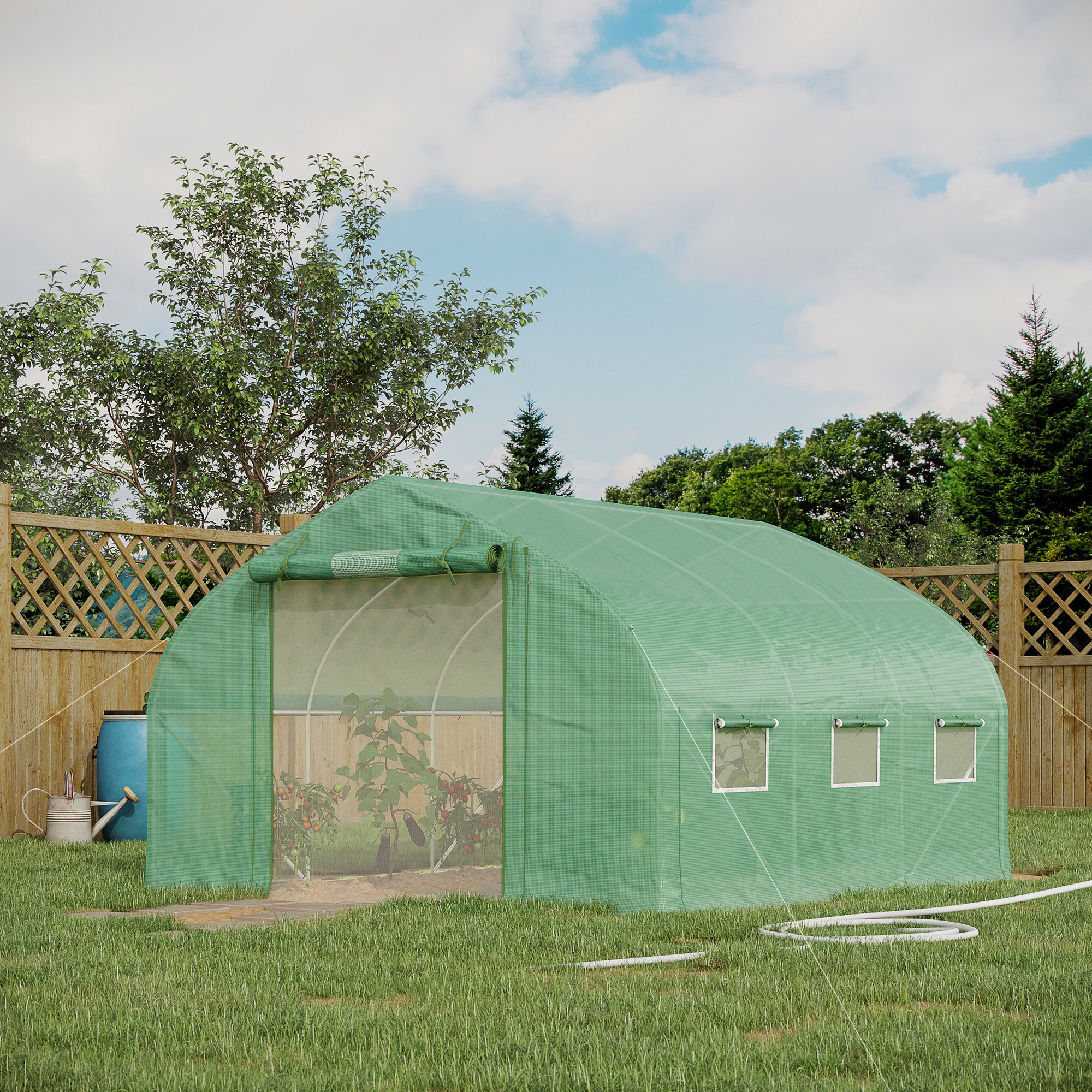 11.5 x 10 x 6.5 Walk-in Tunnel Greenhouse, Green House with Zippered Mesh Door, 7 Mesh Windows & Roll-up Sidewalls, Upgraded Gardening Plant Hot House with Galvanized Steel Hoops, Green