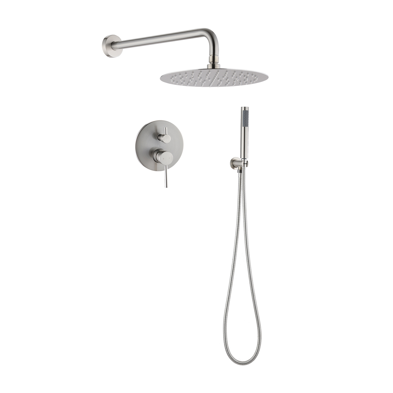 Set de ducha de lluvia redondo de níquel cepillado de 10 pulgadas y ducha de mano