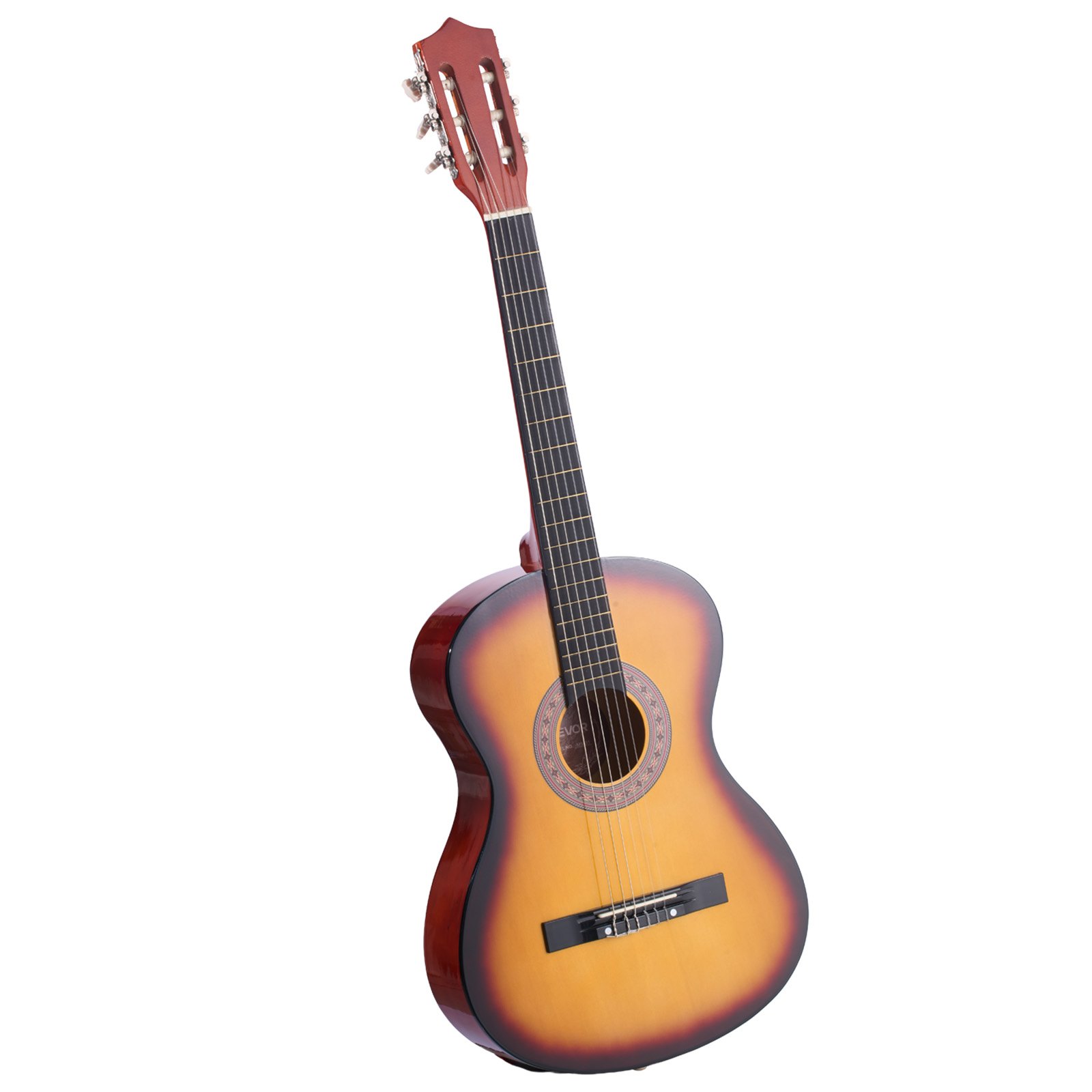 Guitarra clásica de madera de tilo, 38 pulgadas, kit de inicio con cuerdas de nylon, Sunburst.