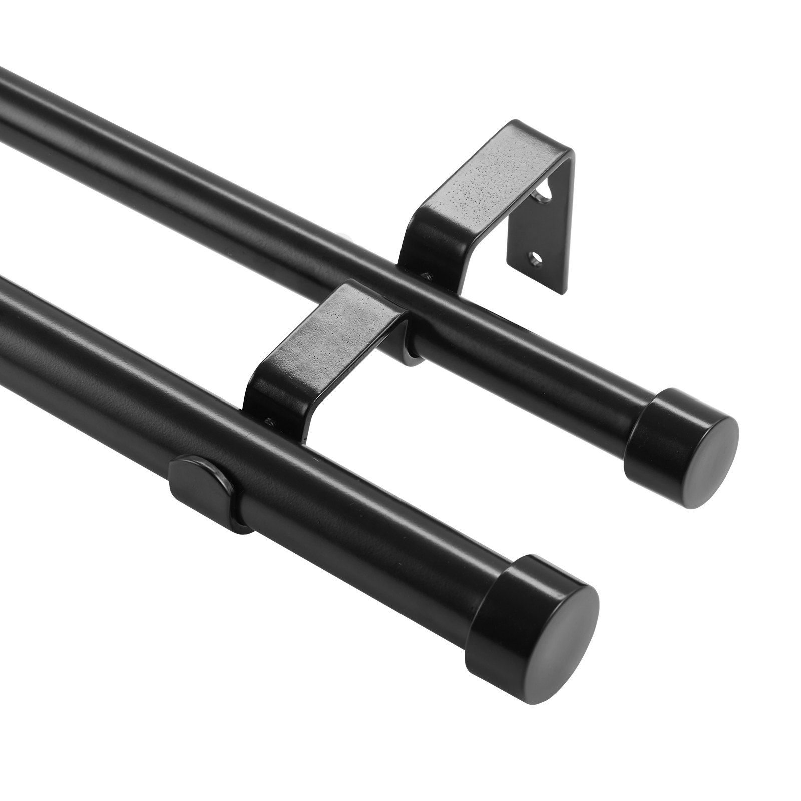 1 Inch Double Curtain Rods 74 To 144 Inches(6-12ft), Drapery Rods For Windows 69 To 140 Inches, Telescoping Dual Curtain Rod With Round Finials, Black