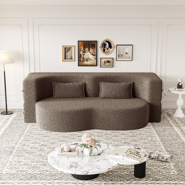 Modern Floor Sofa With 2 Pillows,Convertible Teddy Fabric Foam-Filled Sleeper Sofa Bed,15' Full Size Folding Mattress For Living Room,Guest Bed,Playroom,no Assembly Required,Brown