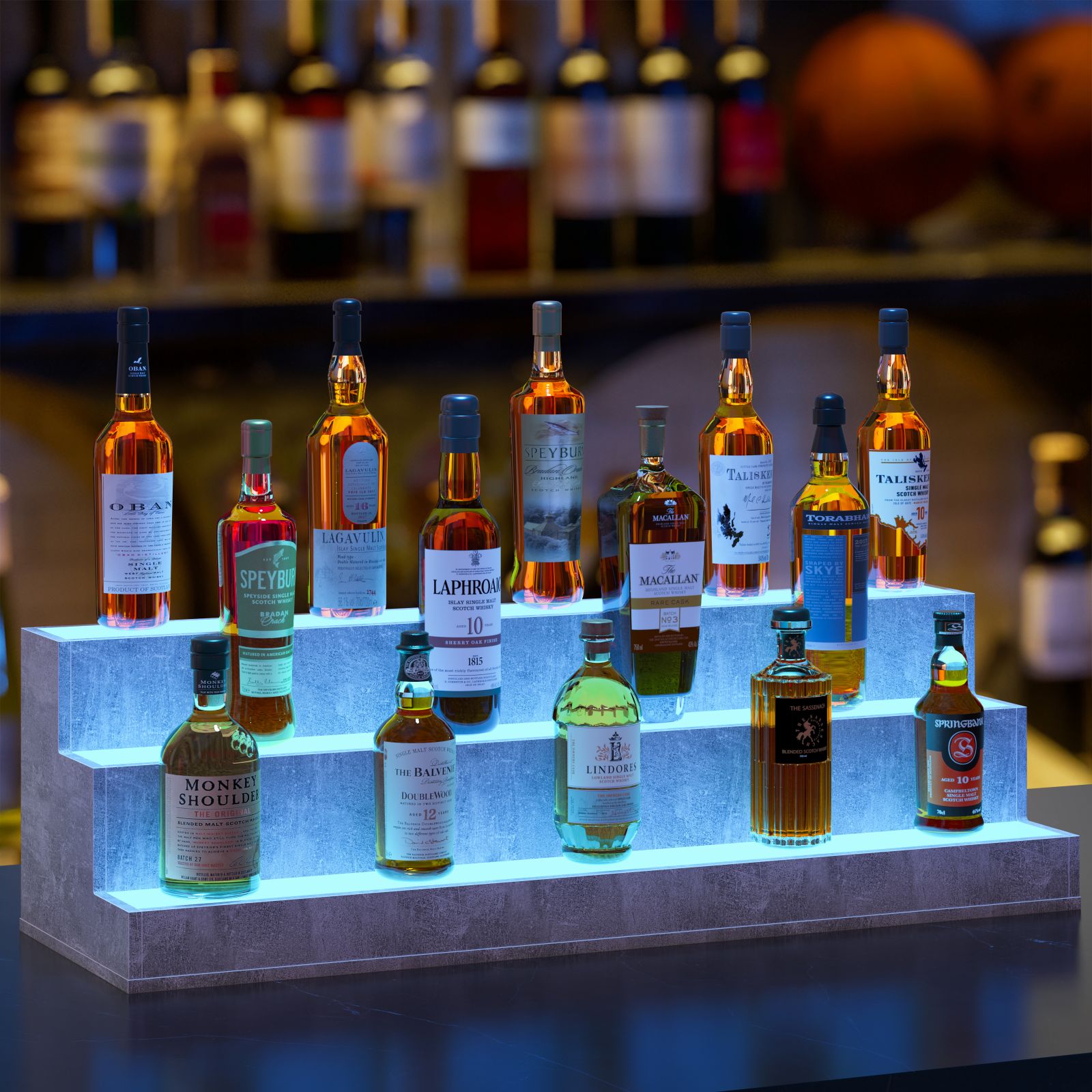 Estante de exhibición de botellas LED de 37 pulgadas con app y control remoto