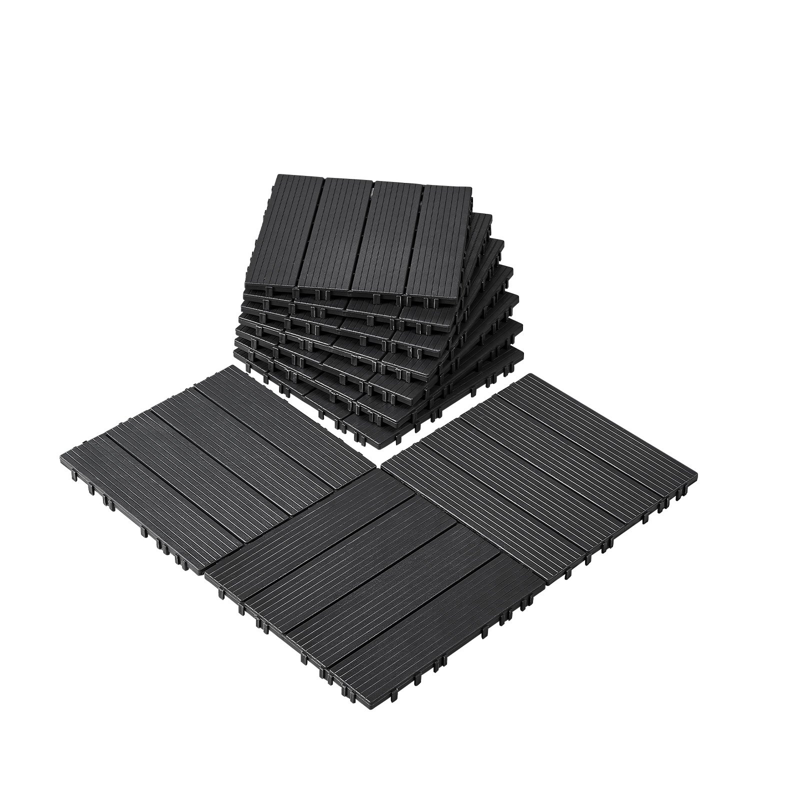 Losetas entrelazadas de plástico para terraza, 12x12 pulgadas, gris oscuro (10 unidades).