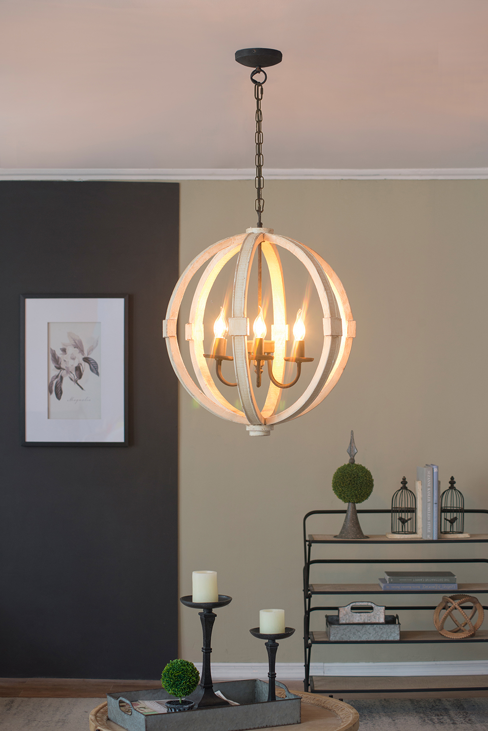 Candelabro de madera de 6 luces con cadena ajustable (sin bombilla)