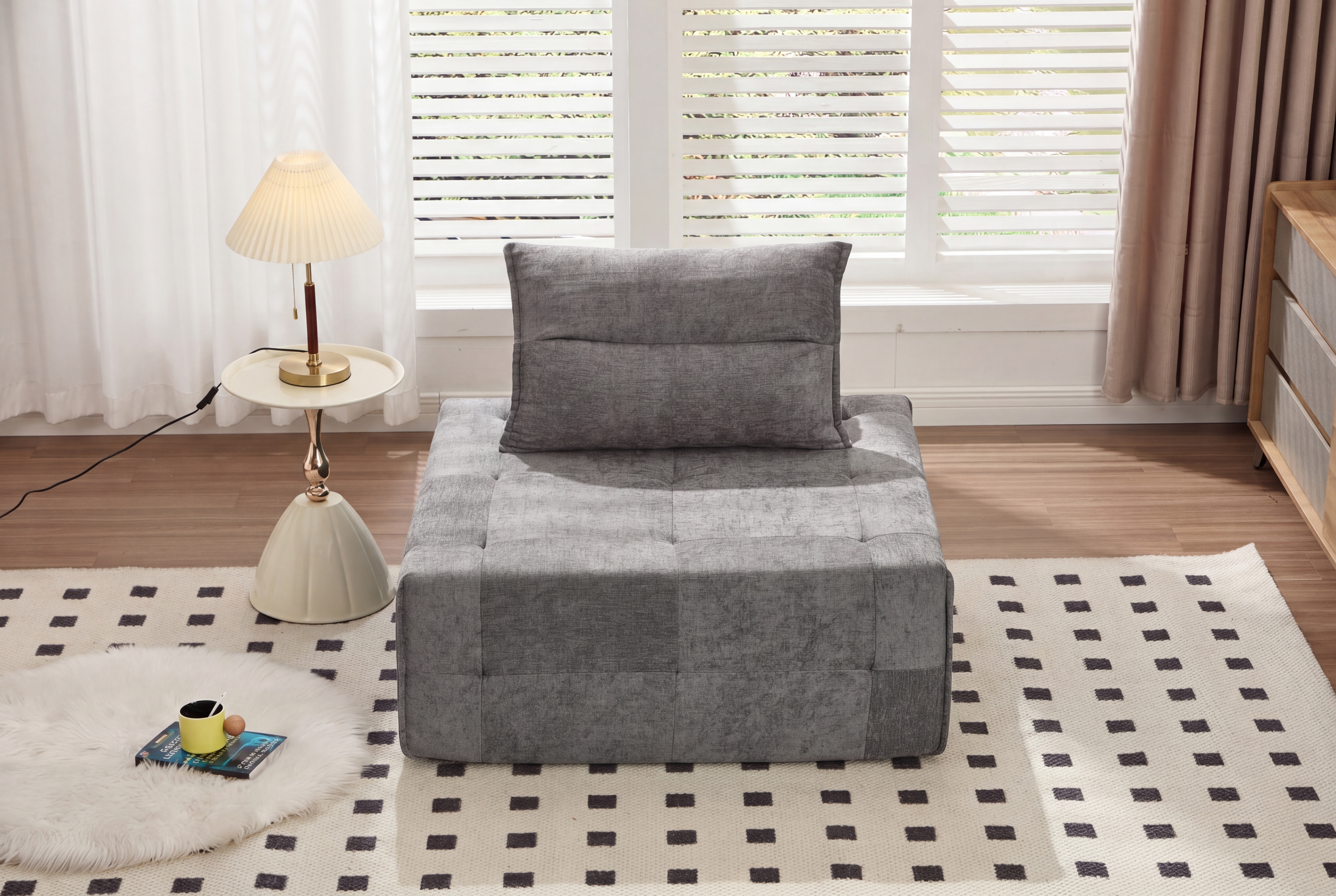 Deep Seat Modular Sectional Sofa With Adjustable Backrest -39.37  Chenille Compressed Couch For Living Room, Bedroom, Lounge  1 Piece  ,Grey.