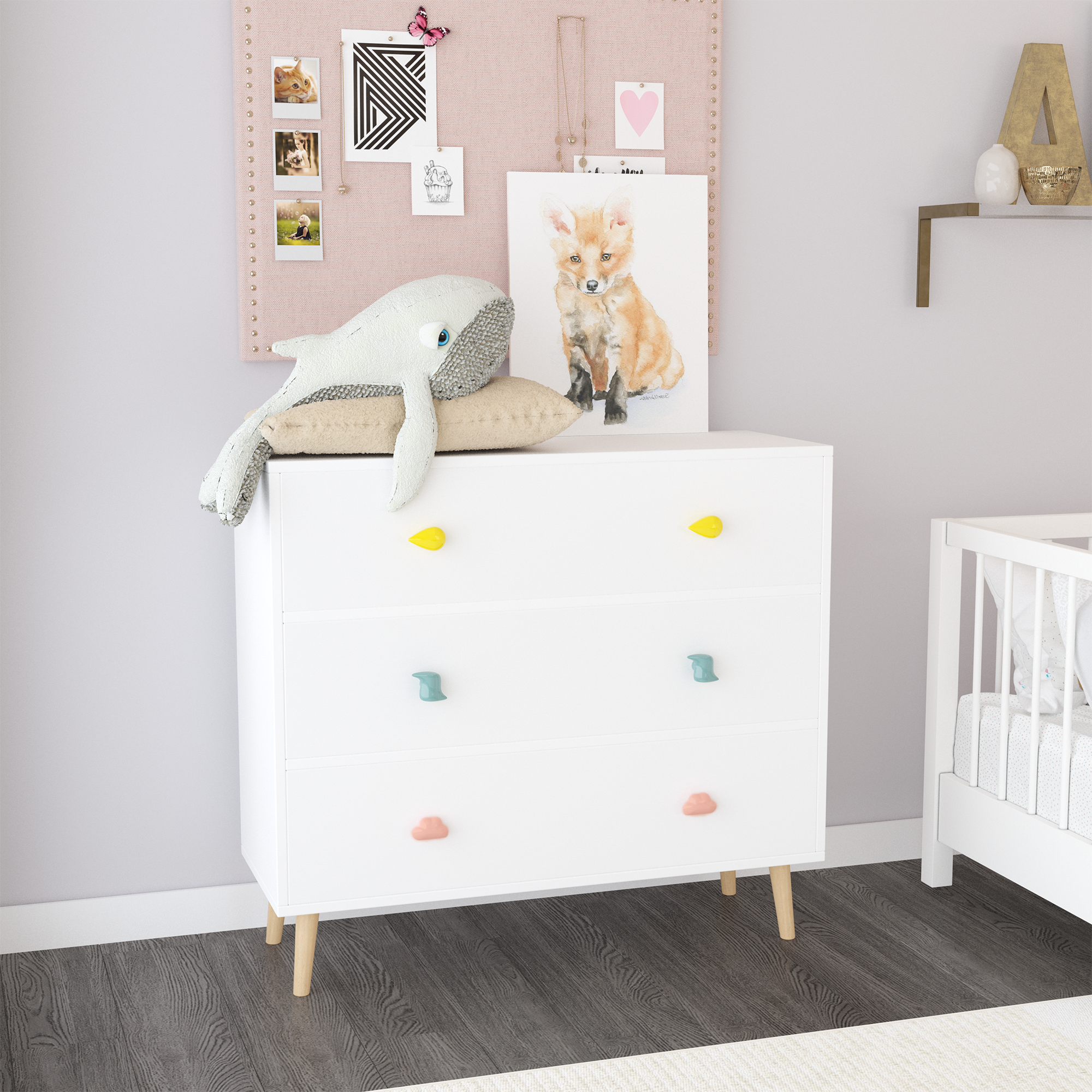 Kids 3 Drawer Dresser, Baby Nightstand For Bedroom, Storage Cabinet For Toddler Child For Living Room, Toddler Room, Nursery, Closet, Apartment White