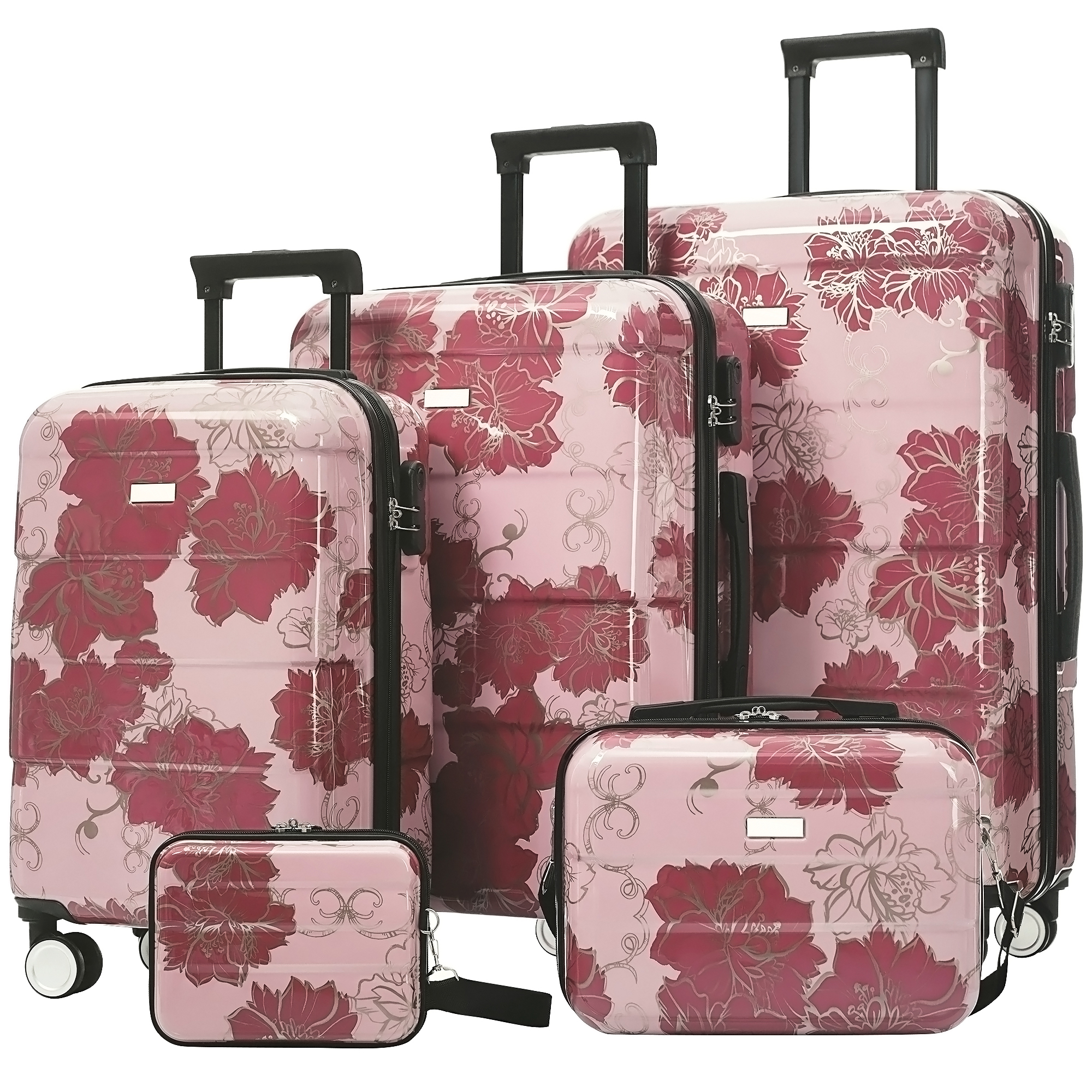 Luggage Sets New Model PC 5pcs, Hardside Lightweight Durable 20 24 28 Suitcases  With 8 14 Cases, Suitcase With Lock Spinner Wheels