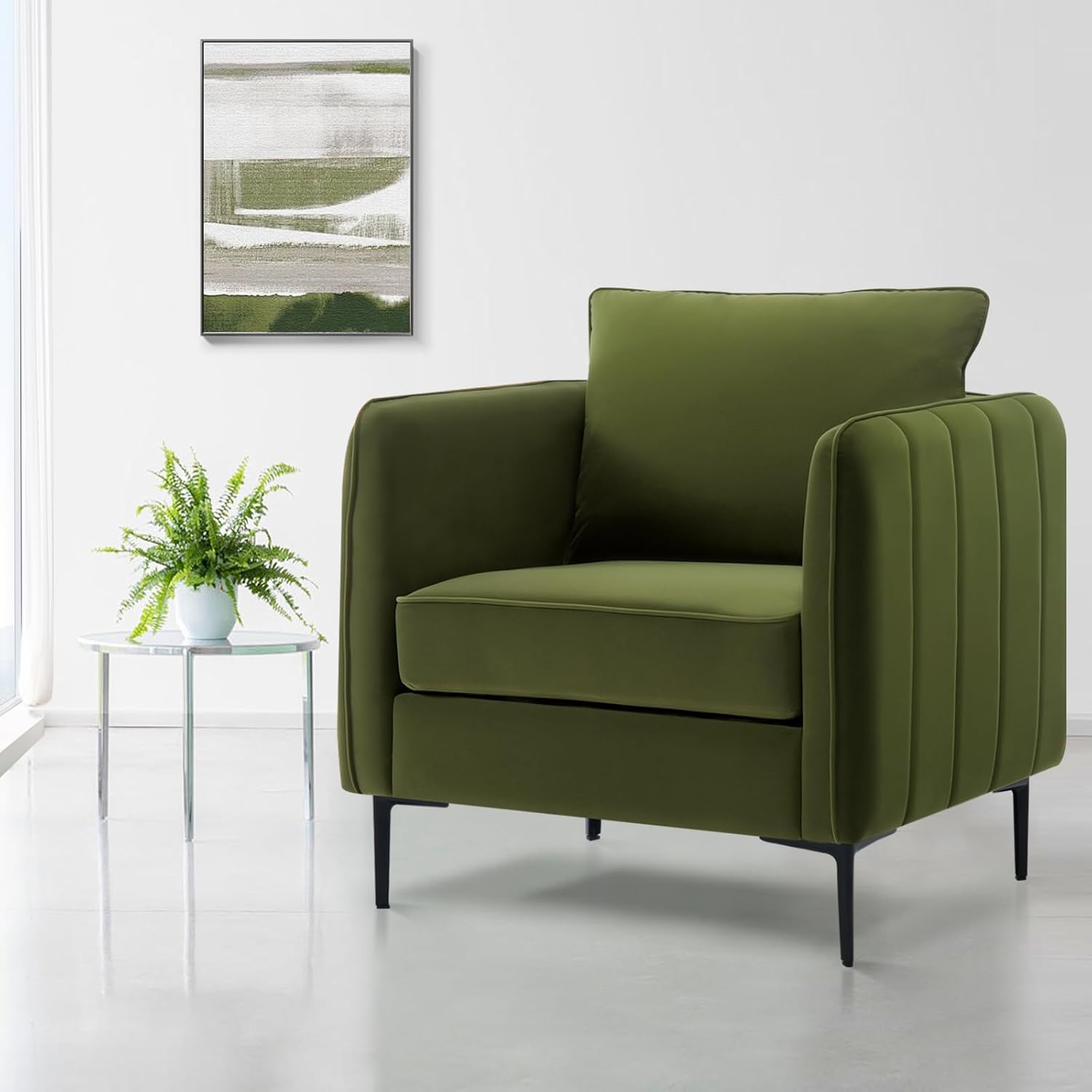 Accent Chair For Living Room, Velvet Comfy Single Sofa Chair Mid Century Modern Armchair With 1 Pillow And Metal Legs For Bedroom Office Reading