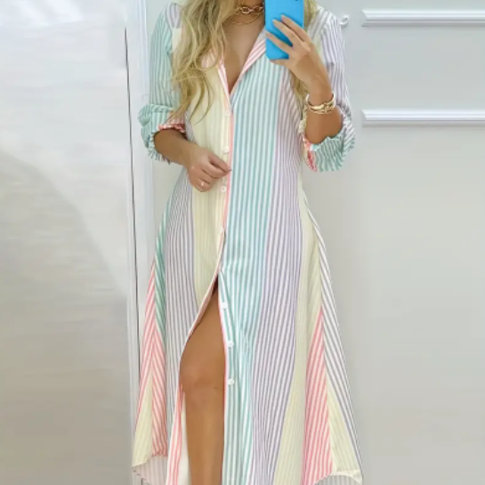 Vestido camisero con bloques de color y rayas