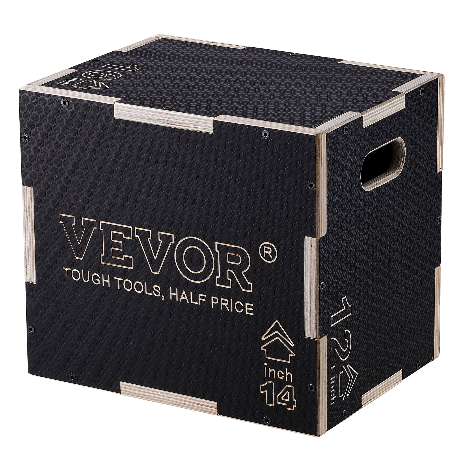 Cajón pliométrico de madera 3 en 1, 16/14/12 pulgadas, negro